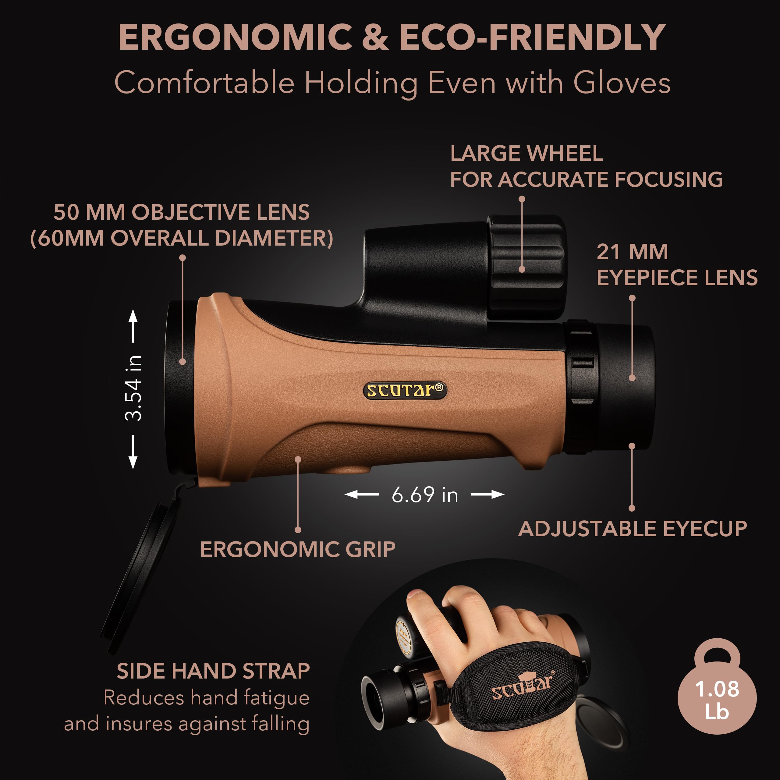 Scotar 12X50 Monocular Telescope - Fmc Fogproof, Ip67 Waterproof Hand Held Telescope - Bak4 Phase And Dielectric Coated Prism - Adventure Accessories Set: Bag, Smartphone Adapter, Mini Tripod