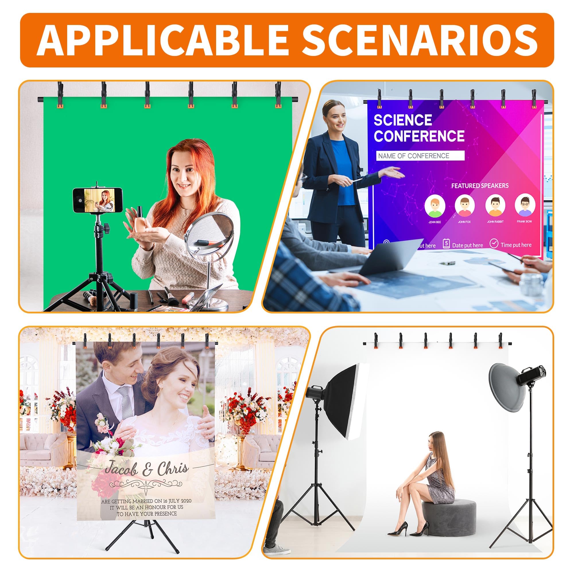 Forlogic Portable T-Shape Backdrop Stand Support Kit 8X5.3Ft, Adjustable Photography Green Screen Backdrop Stand For Parties, Photography Videography Studio (8×5.3Ft)