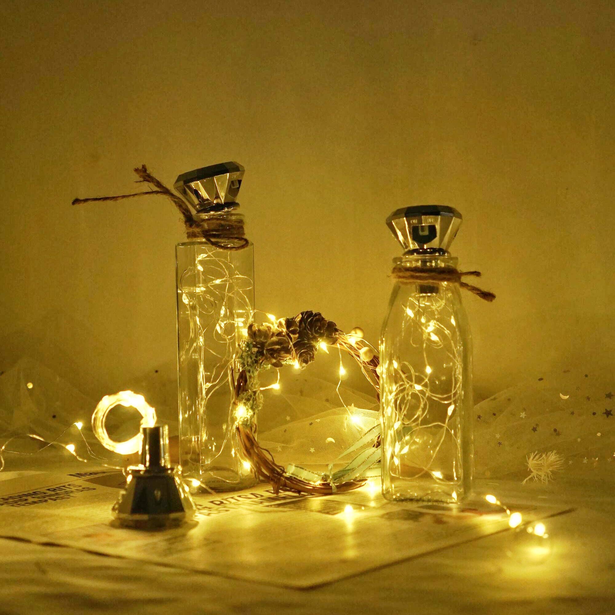 Ninite Lights Solar Wine Bottle Lights, 10 Pack Diamond Cork Lights, 20 Led Outdoor Waterproof Fairy String Lights For Garden Wedding Patio (Warm White)