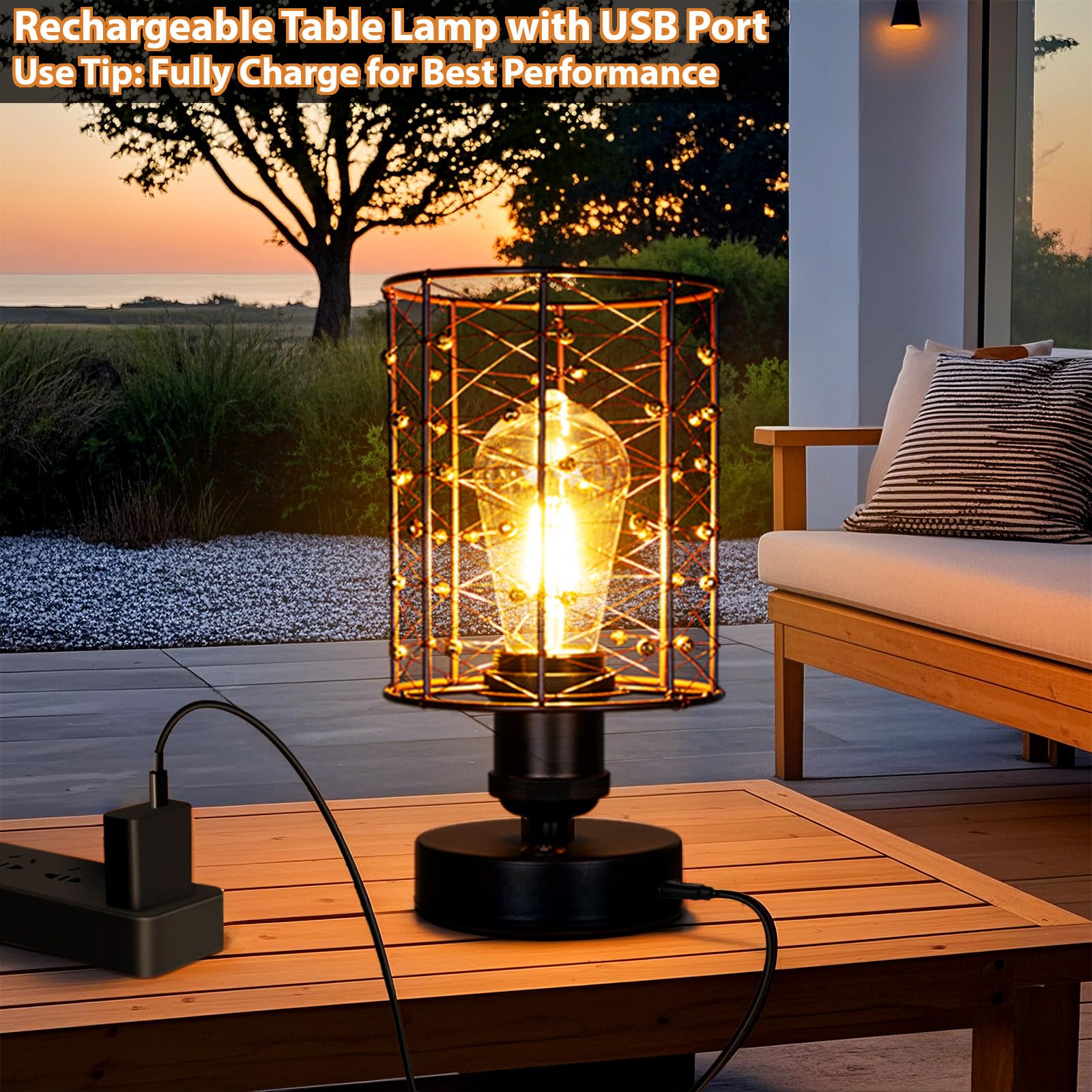 All Fortune Cordless Rechargeable Outdoor Table Lamps, Battery Operated Table Lamp With Stepless Dimmable Table Lights, Outdoor Lamps For Patio, Living Room, Bedroom, Indoor- Set Of 2