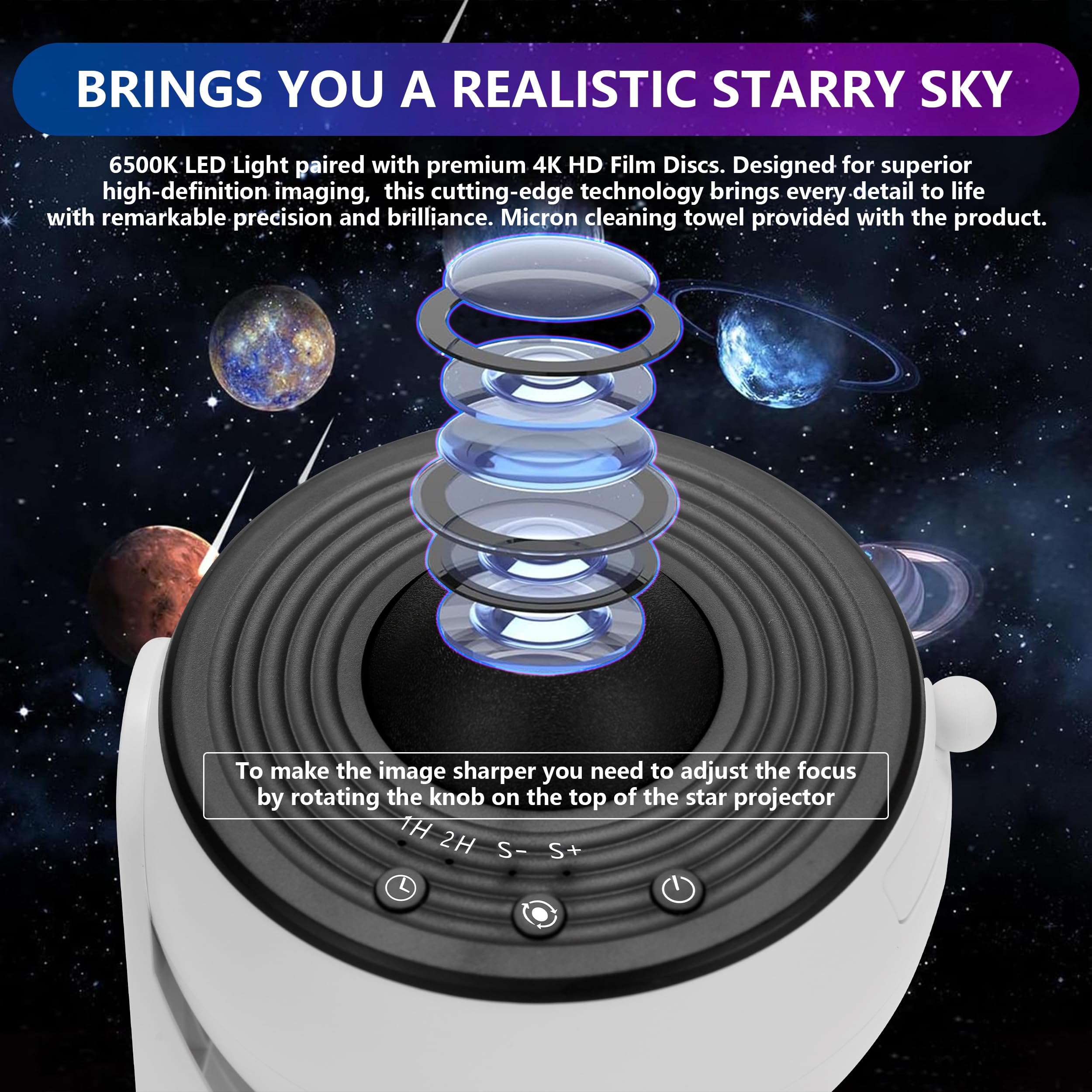 True North Ecommerce Tne 12-In-1 Planetarium Galaxy Projector For Bedroom With Fairy Lights-4K Hd Star Projector With 360° Rotation, Adjustable Timer & Knob, Ideal For Bedrooms &