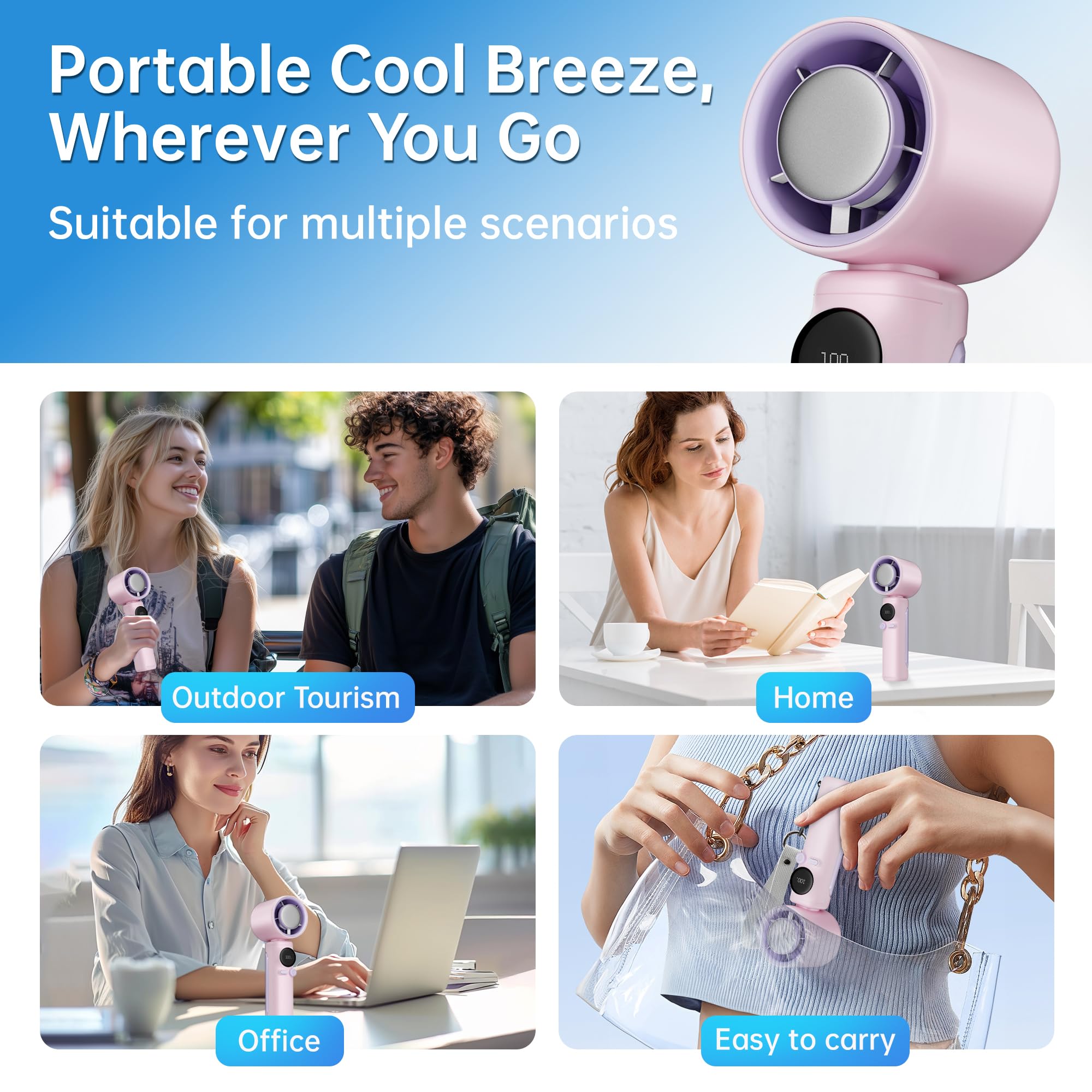 Handheld Fans Desktop High-Speed Turbofan Portable Mini Personal Fan 100 Speed Adjustable Usb