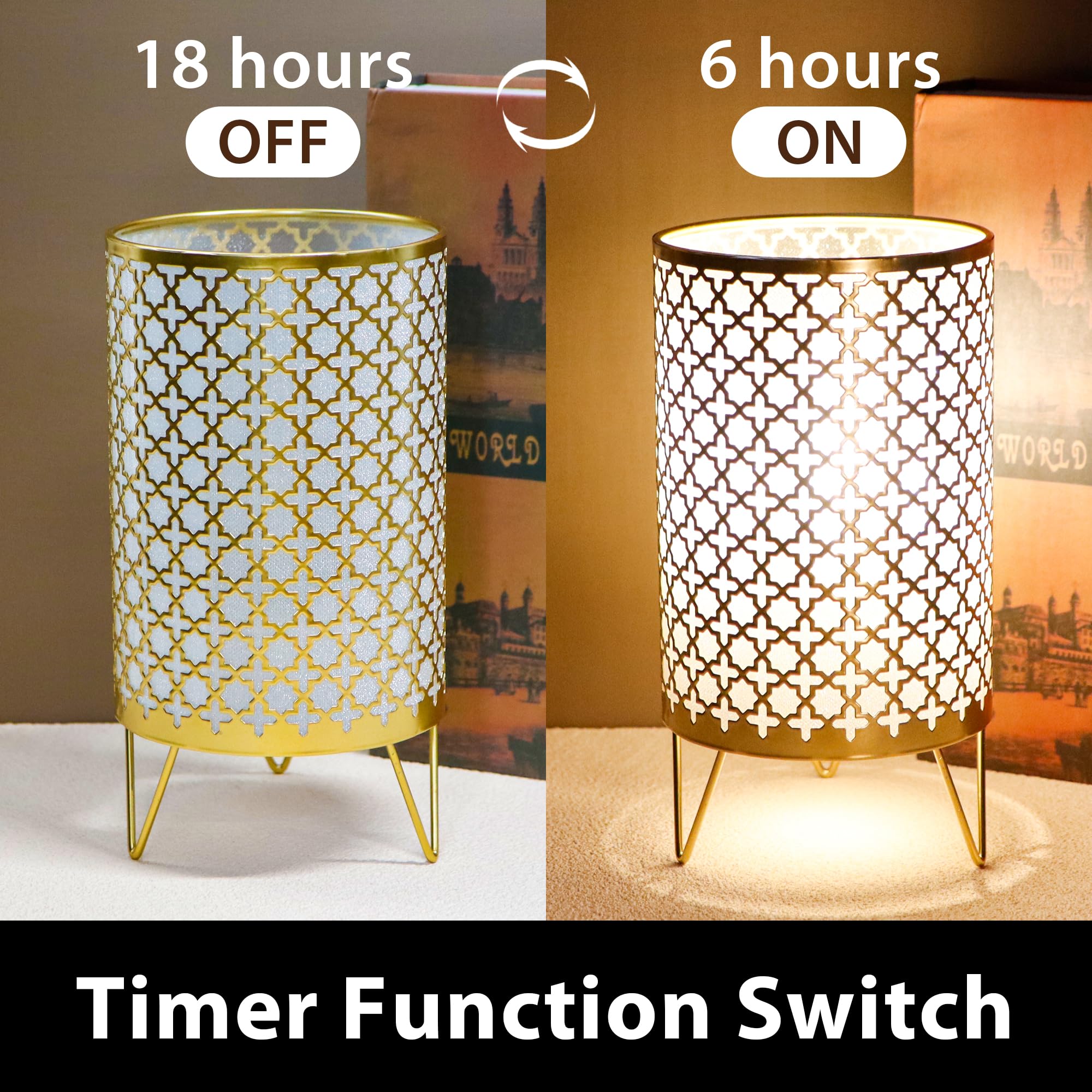 Trirocks Set Of 2 Battery Operated Lamp 9'' High Cordless Table Lamp Battery Powered Lanterns With 6H Timer For Home Living Room Weddings Parties Patio Events Outdoors Indoors Shelf(Gold)