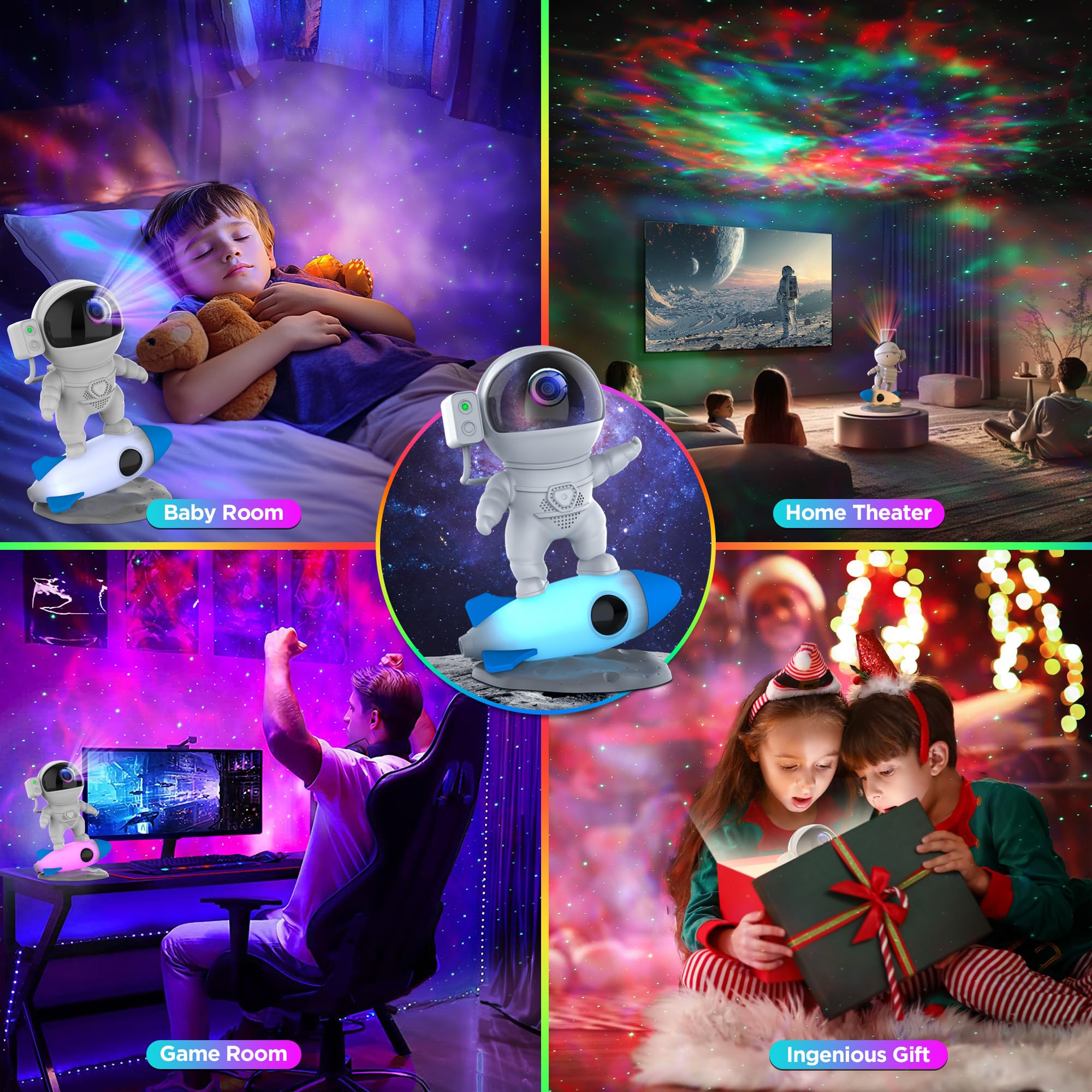Flylily Astronaut Galaxy Projector For Bedroom, Star Projector Galaxy Light With App & Remote Control, White Noises, Bluetooth Speaker, Rocket Night Light For Kids, Ceiling, , Room Decor