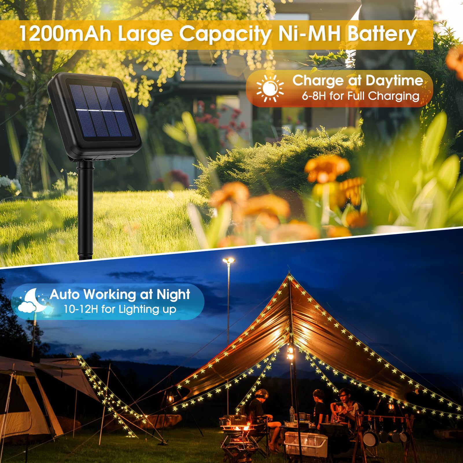 Reyeeinc Solar String Lights Camping, Star Solar Powered Twinkle Lights Outdoor Waterproof With 100 Leds 8 Modes For Campsite, Tent, Camping Hammock, Rv Awning, Playhouse, Tree House Decorations