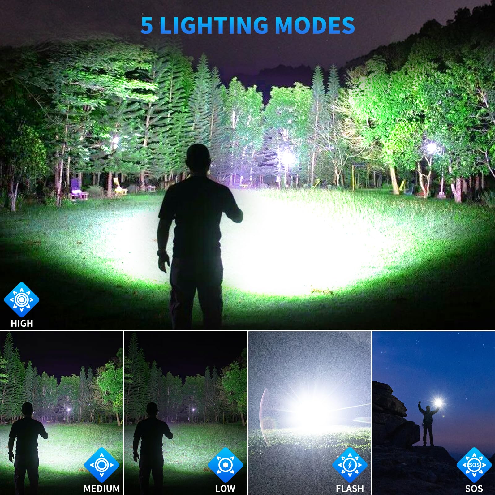 Crazybrace Rechargeable Flashlights High Lumens, 990,000 Lumen Super Bright Led Flashlight With 5 Modes & 12H Long Runtime, Powerful Handheld Flash Light For Home Camping, Ipx6 Waterproof 2Pack Flashlights