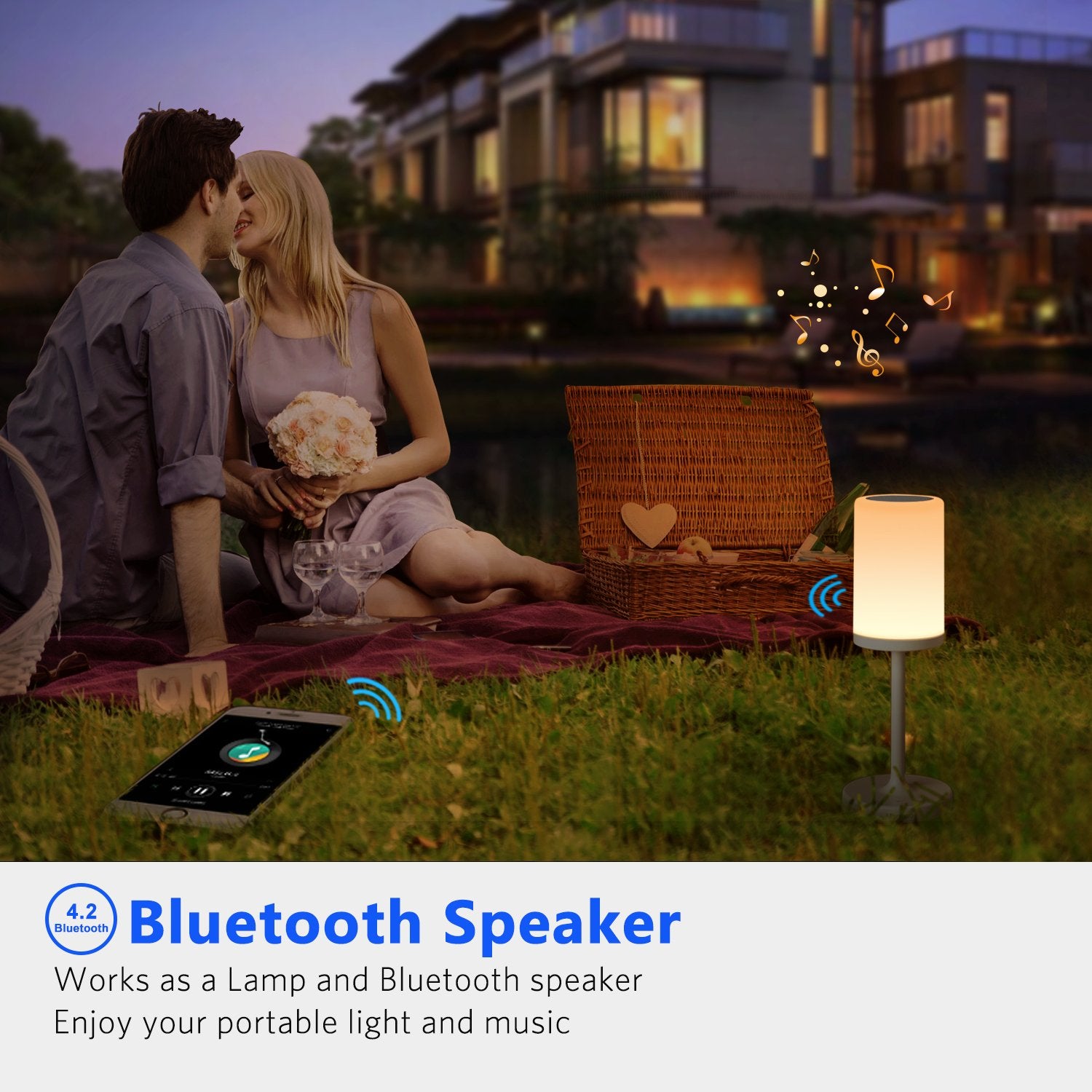 Xianghongyian Marrado Bluetooth Speakers + Bedside Lamp, Night Light, Smart Touch Control Table Lamp For Bedroom Living Room, Portable Rechargeable Led Desk Lamp, Dimmable Warm White & Color Changing