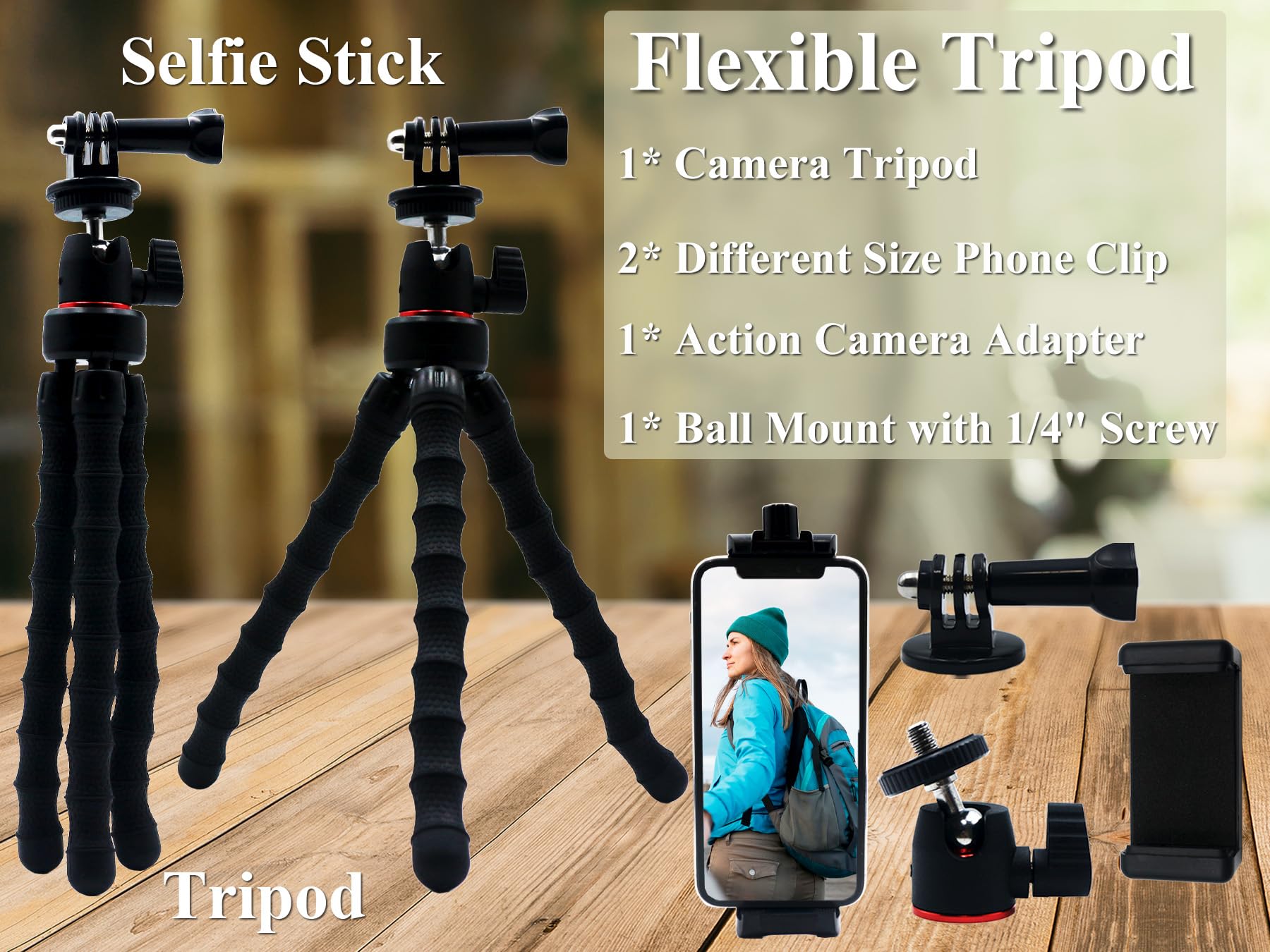 Licrugu Flexible Camera Tripod Compatible With Gopro Hero 13 12 11 10 9, Mini Tripod For Iphone, Phone Tripod Bendable Camera Tripod For Video Recording Vlogging, Tablet Cell Phone Holder Mount Stand