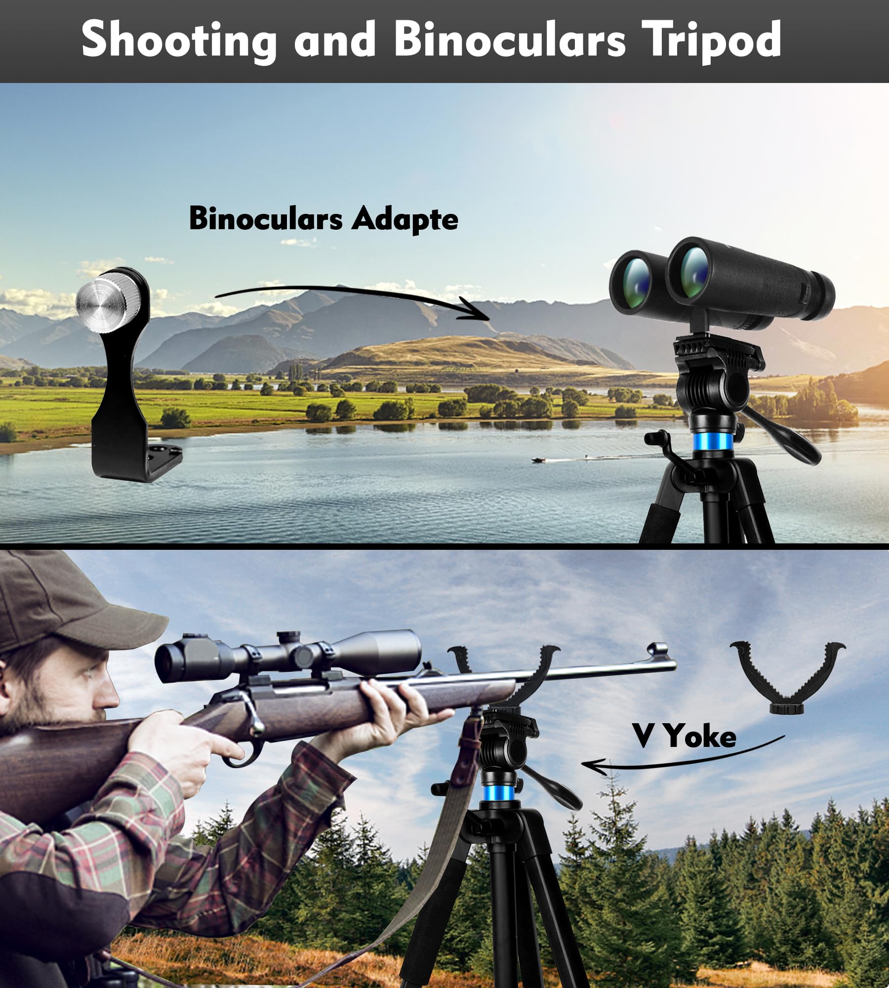 Lcncy 72.4 Inch Spotting Scope And Binoculars Heavy Duty Tripod, Shooting Hunting Rest V Yoke Stand With Binoculars Adapter, Compatible With Monocular/Astronomical Telescope/Dslr Camera/Projector(Load 22Lb)