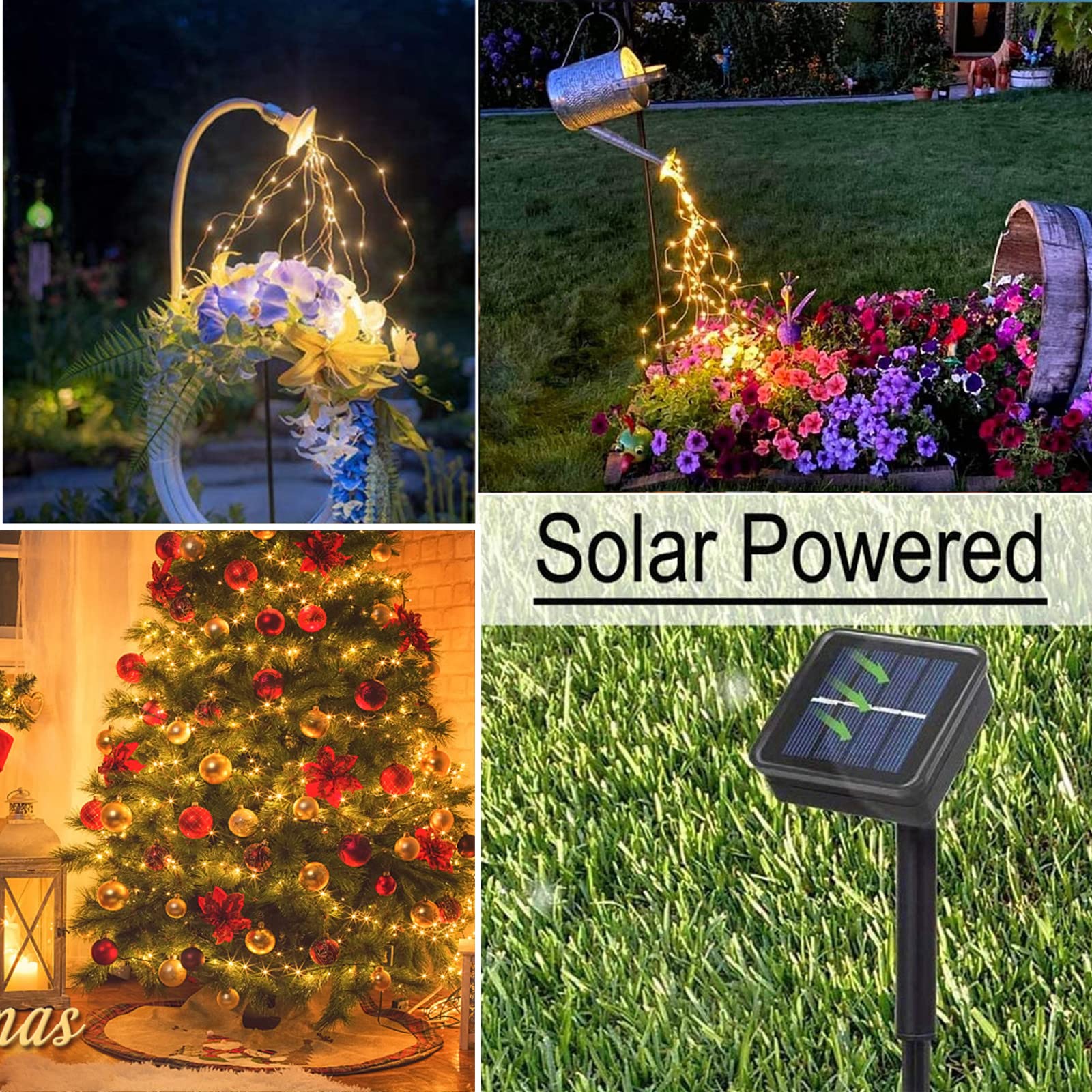 Angmln Solar Waterfall Fairy Bunch Lights Outdoor Waterproof 200Leds 8 Modes Watering Can Light (No Can), Solar Powered String Lights Firefly Vine Christmas Tree Garden Decorations Gardening  For Mom