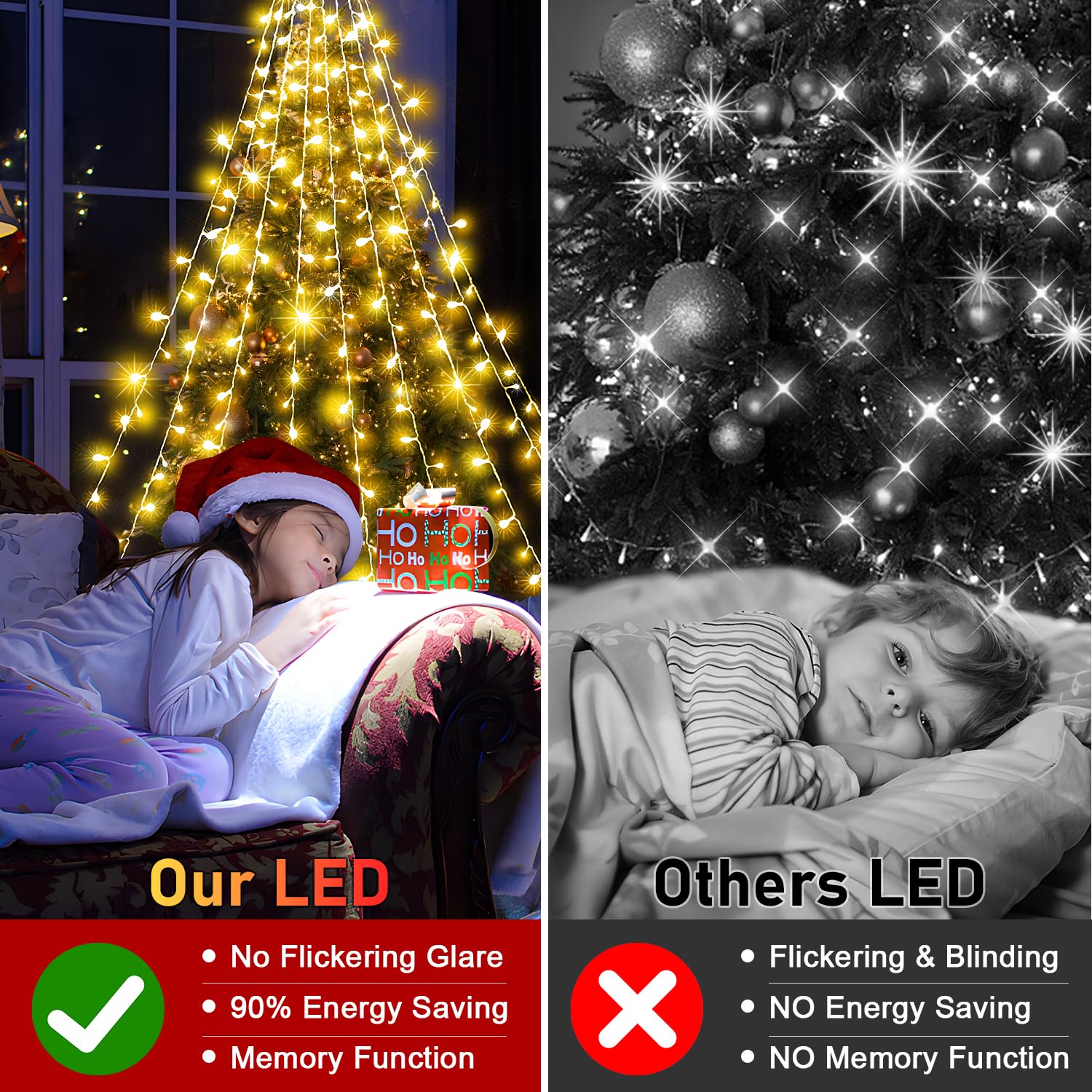 Xurisen Outdoor Christmas Decorations Star Light,11.8 Ft 337 Led Waterfall Tree Lights With Topper Star String Lights Plug In, 8 Modes Christmas Lights For Party Home Holiday Decor(Warm White)