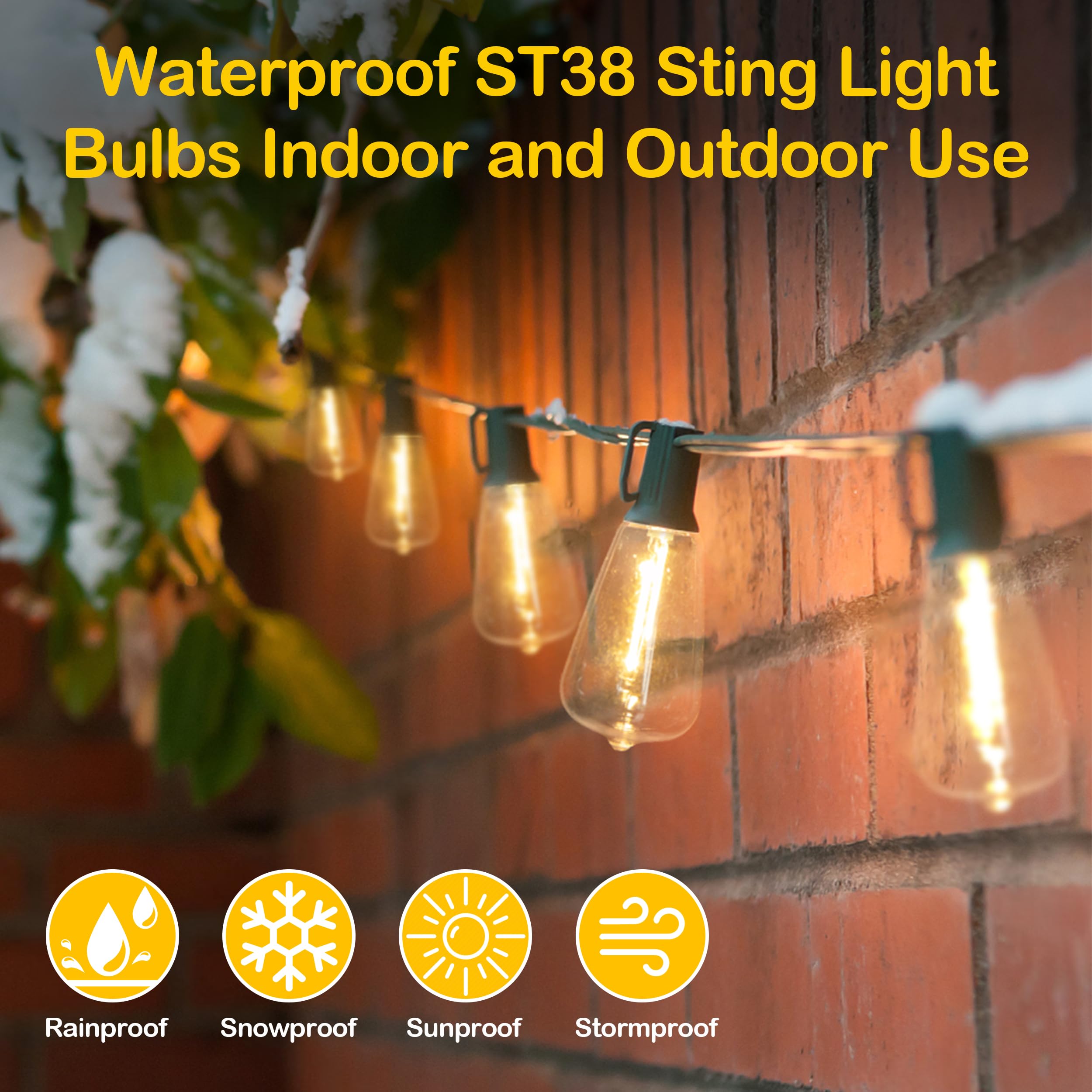 Runquiz 50 Pack St38 Replacement Bulbs,St38 Edison Led Bulbs,St38 Shatterproof String Light Bulbs Replacement,E12/C7 Small Base Outdoor Light Bulbs,1W Low Wattage Edison Light Bulbs,2700K Led Light Bulbs