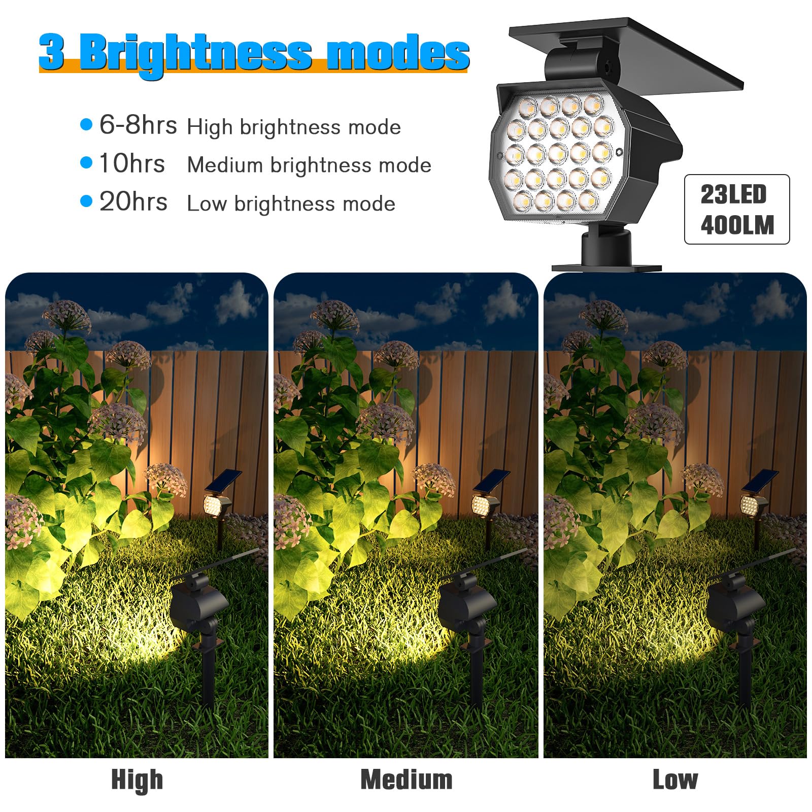 Niorsun Solar Spot Lights Outdoor,23 Leds Landscape Lighting With Auto On/Off And 3 Lighting Modes, Ip67 Waterproof Spotlights,Outdoor Solar Lights For Yard Garden,6 Pack(Warm White)