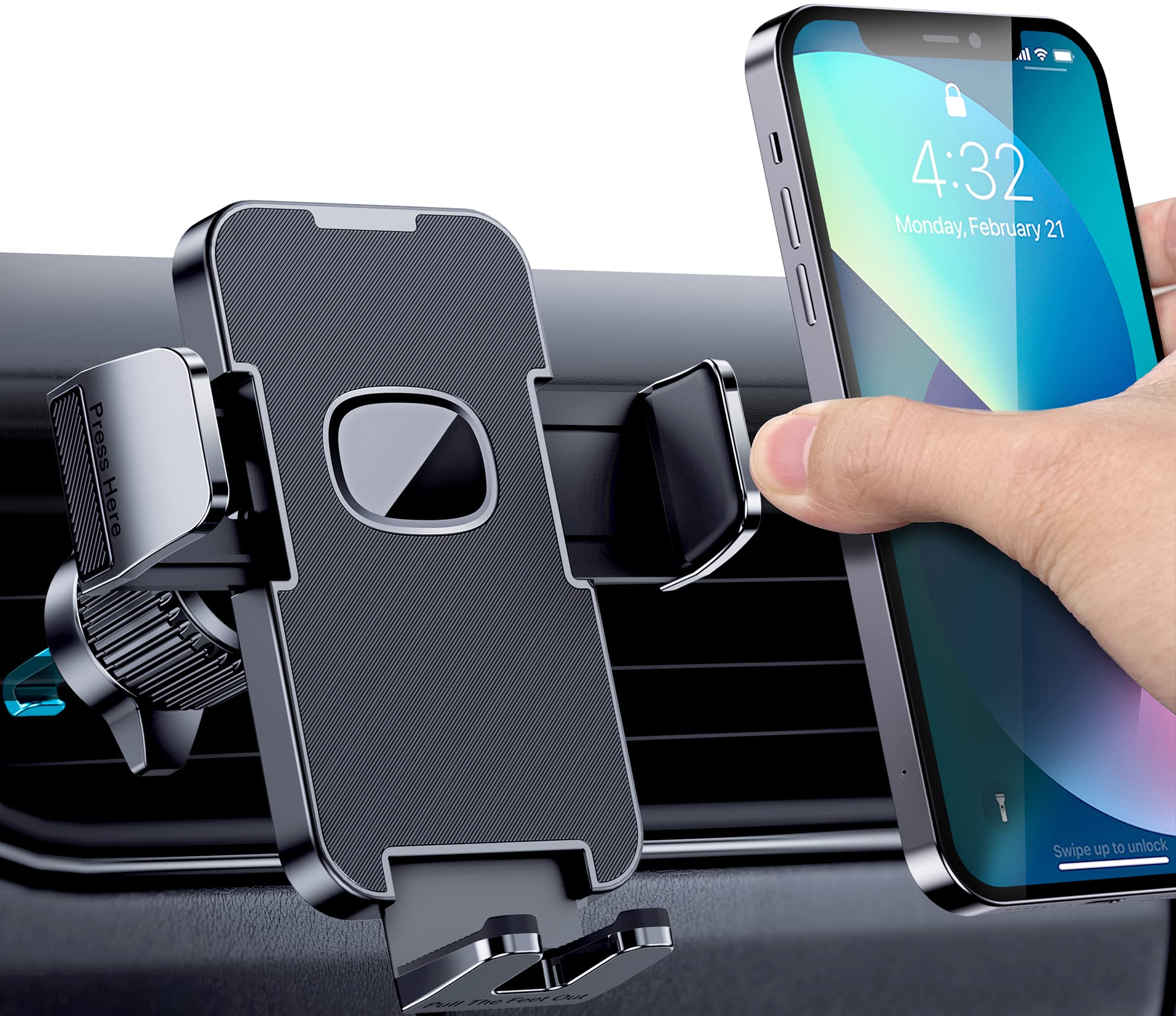 Cindro Car Vent Phone Mount For Car [Military-Grade Hook Clip] Phone Stand For Car [Thick Cases Friendly] Air Vent Clip Cell Phone Holder For Smartphone, Iphone, Automobile Cradles Universal