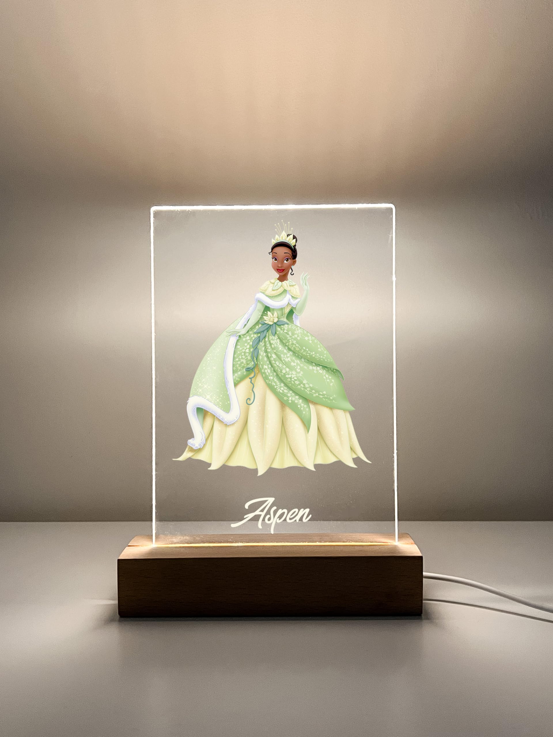 Mirror Mania Tiana Frog Premium Wood Base Stand Soft Night Light Up Table Desk Lamp Led Princess Sign Personalized Engraved With Your Name On It, Made To Order Home Girls Room Decor, A Must Have