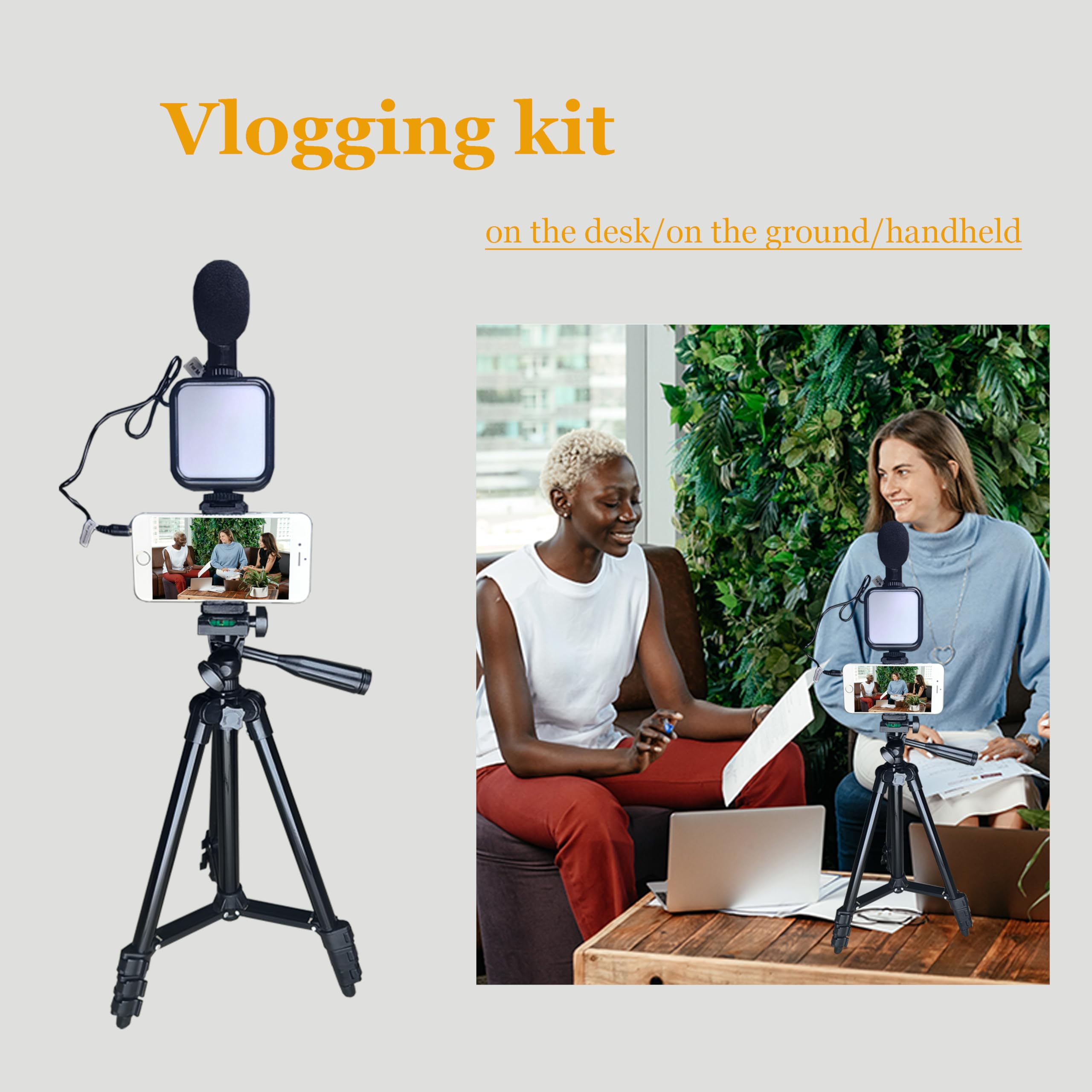 Docleen Smartphone Video Kit, Vlogging Kit, Youtuber Kit, With Microphone Light Tripod 50" Extendable Phone Clip Remote Control Compatible With Iphone/Smartphone/Cameras