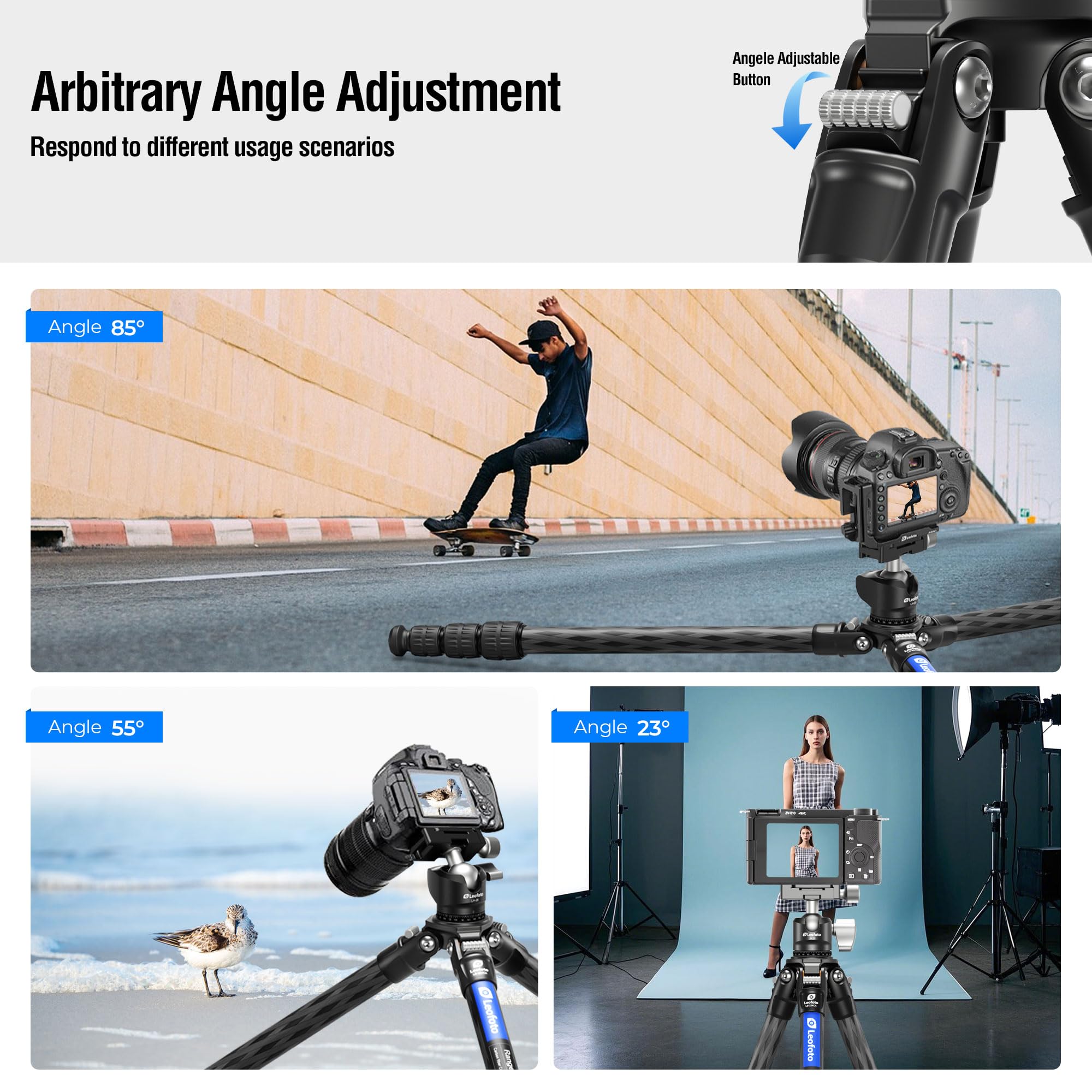 Leofoto 42.2" Carbon Fiber Travel Tripod With 4-Section Leg, Professional Shoot Tripod For Travel/Video/Live Streaming, Max Load 13.23Lb With 1/4"-20 Threaded Accessory Socket (Ls-224Cx)