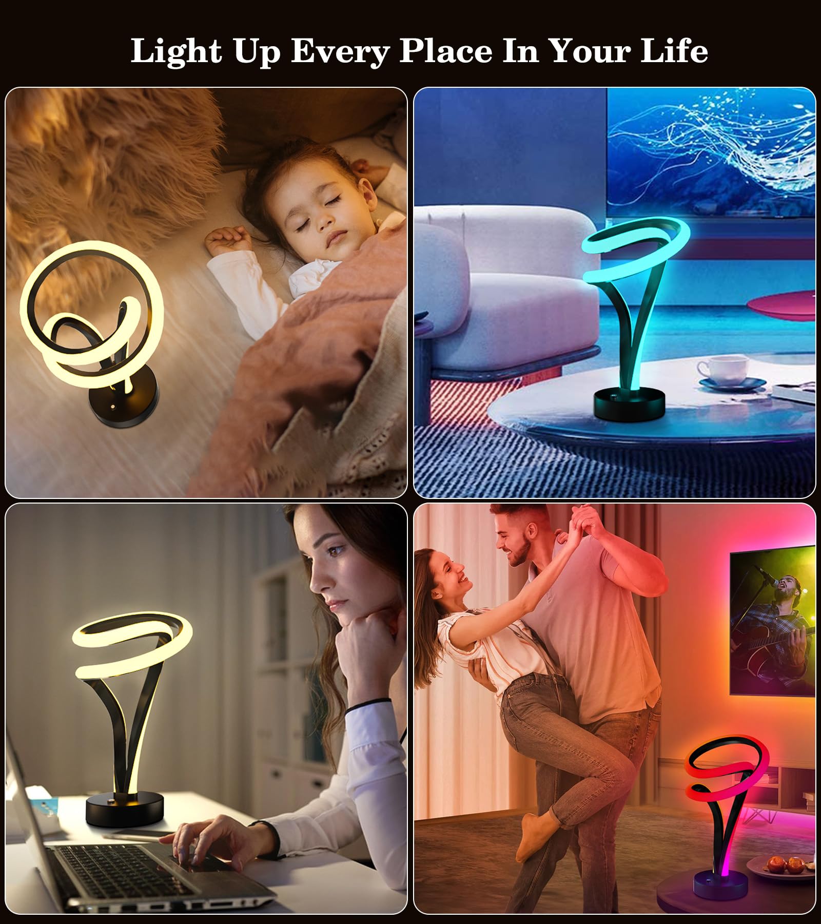 Putwish Spiral Rgb Table Lamp For Nightstand, 12 Colors Changing Lamp With Remote & Touch Control, Small Modern Led Lamp Memory Function For Bedroom, Living Room