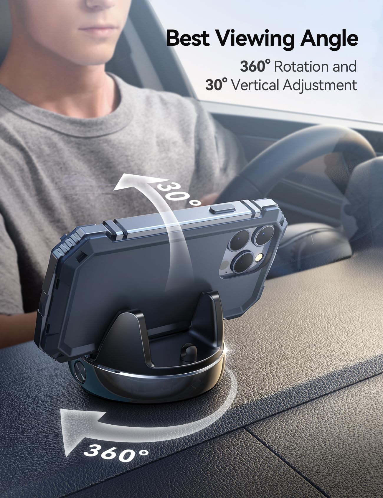 Joyroom Car Phone Holder With 360° Adjustable & Avoid Sun Glare, Anti-Slip Spring Snap Design Dashboard Cell Phone Holder, Phone Holders For Your Car Compatible With Pop Grip, Smartphones, Gps Devices