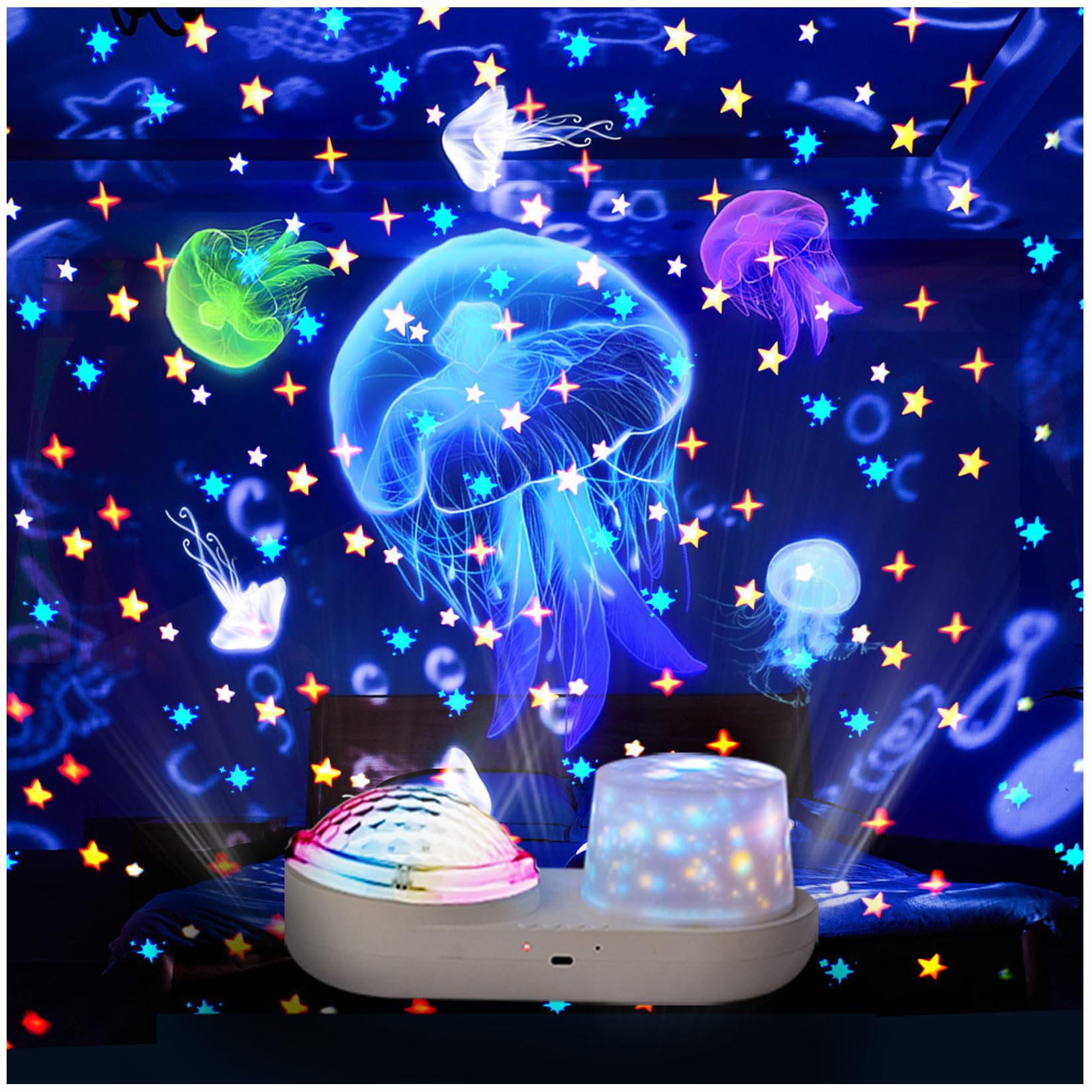 Xdalula Star Projector Night Light - Double Kids Night Light Projector With Usb Cable, 360 Degree Rotation Led Galaxy Projector  For Kids Party Birthday Star Light Projector For Bedroom Décor
