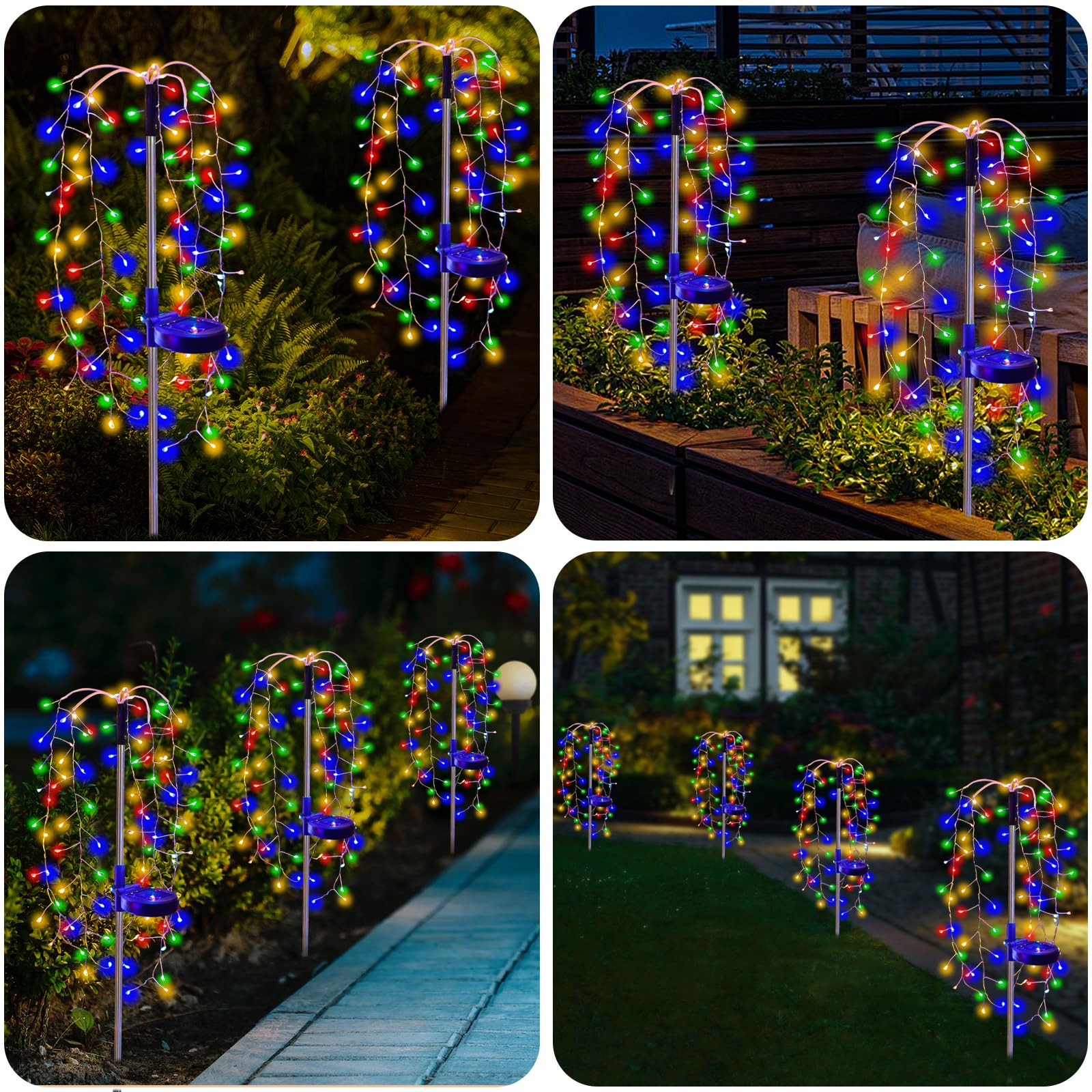 Veeki Solar Garden Lights, 2 Pack Multi-Color Solar Firework Lights Outdoor Waterproof, Twinkling Solar Copper Wire Fairy Outdoor Lights, Decorative Solar Lights For Outside Yard Patio Path Walkway (Rgb)