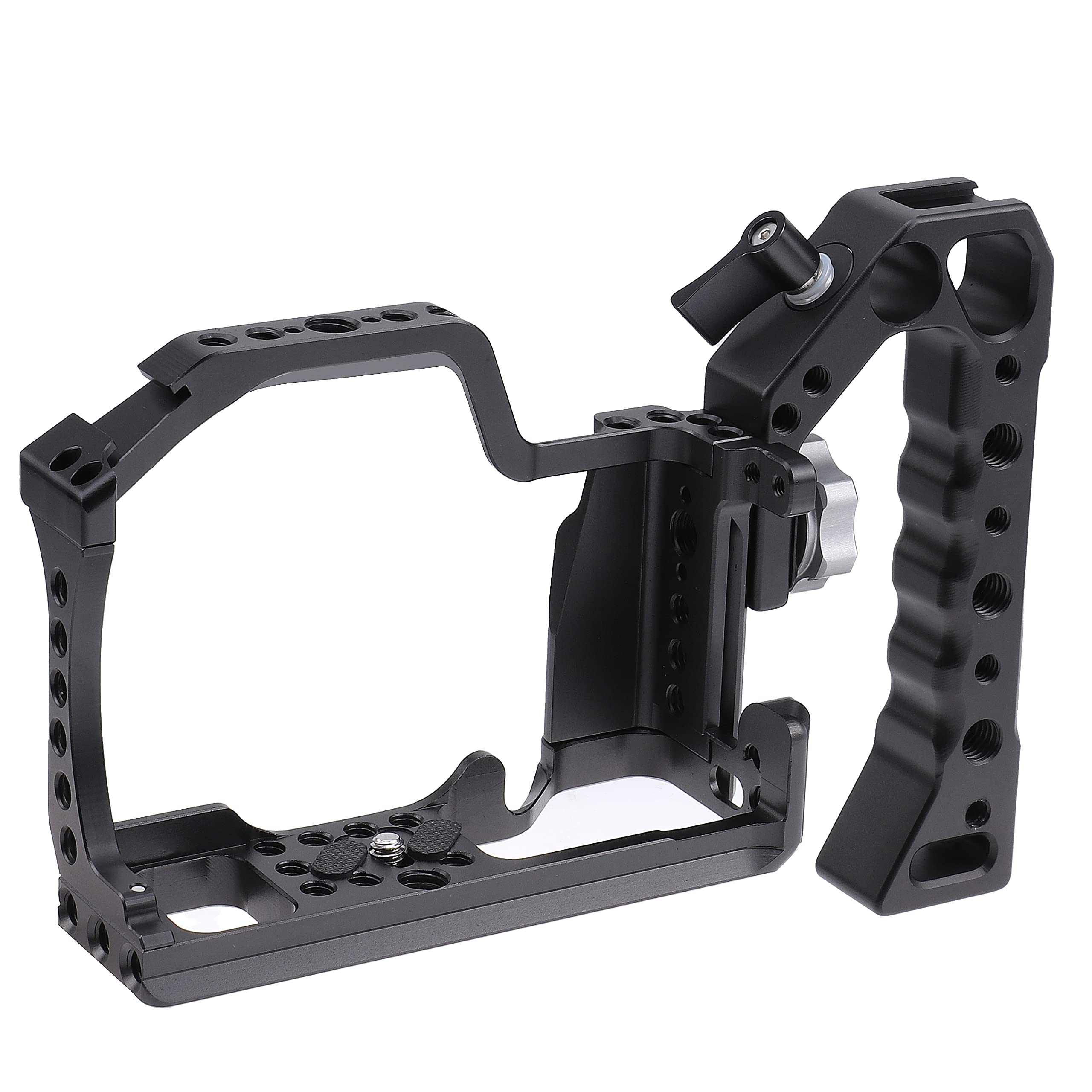 Focusfoto Camera Cage +Top/Side Handle Grip Kit, Aluminium Alloy Video Filmmaking Stabilizer Rig With Cold Shoe And 1/4" 3/8" Screw Mouting For Canon Eos M50 Mark Ii/M50/M5 Mirrorless Camera