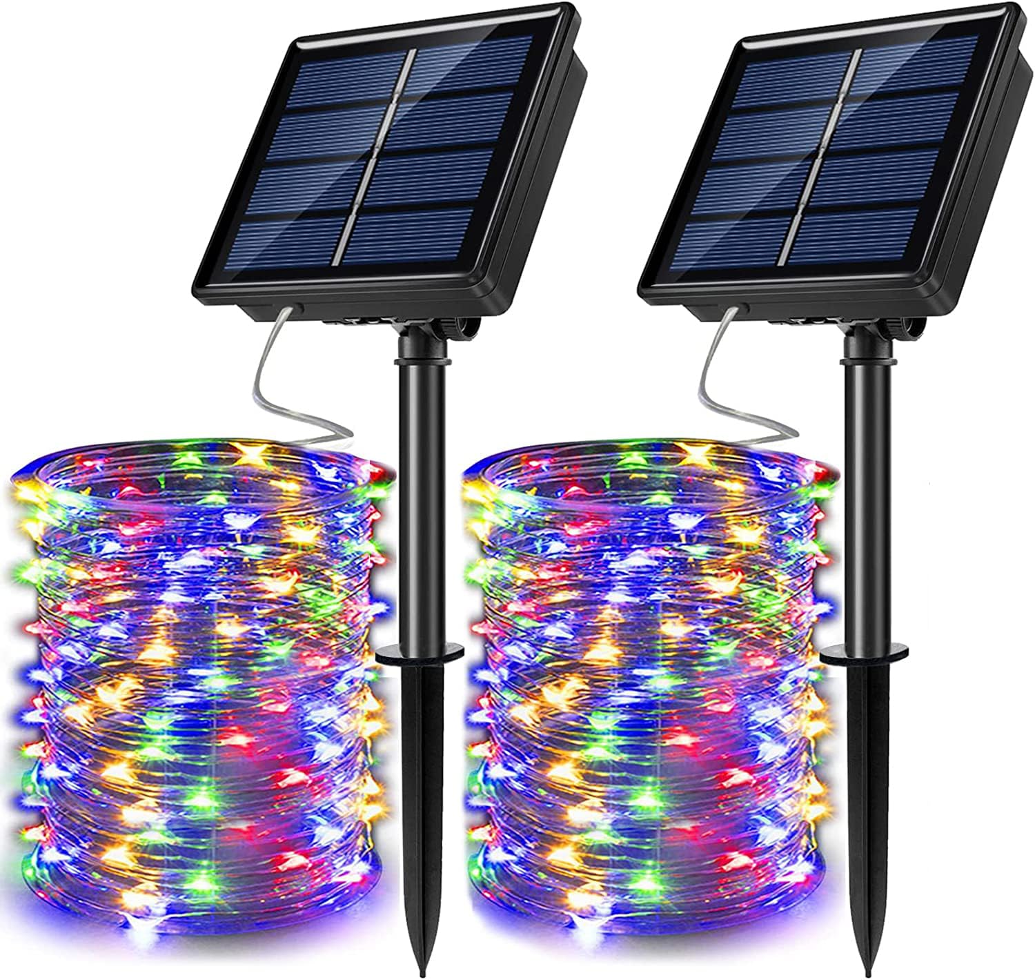 Josmega 2 Pack Solar Powered Fairy String Lights Outdoor Waterproof 8 Modes Twinkle Christmas Decorations Lights, Each 33Ft-100Led, 40Ft-120Led, 66Ft-200Led, 80Ft-240Led, (Multicolor, 66)