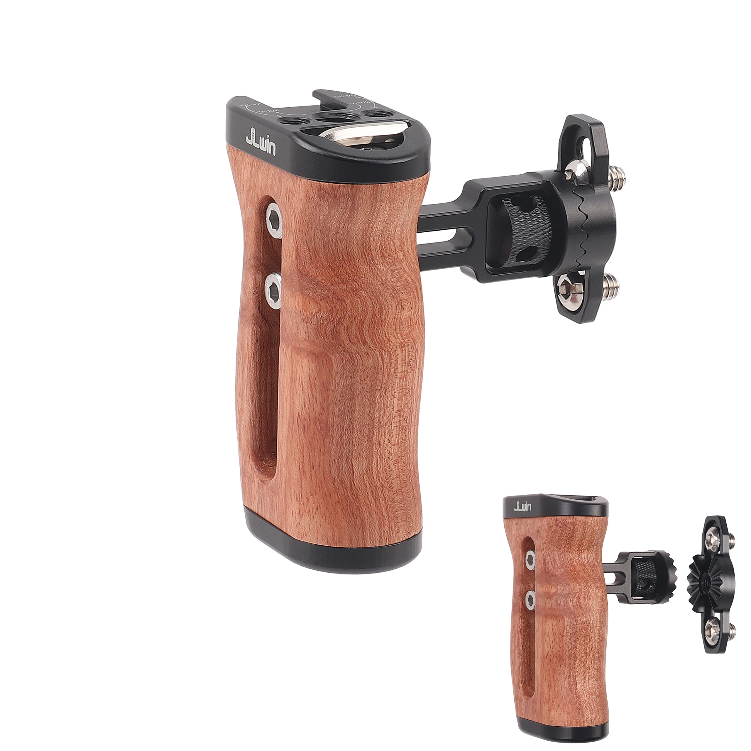 Fotga Wooden Side Handle Grip Stabilizer With Dual 1/4"-20 Screws Mount Cold Shoe For Dslr Mirrorless Video Camera Cage Microphone Built-In Allen Wrench,Up/Down Position Adjustable