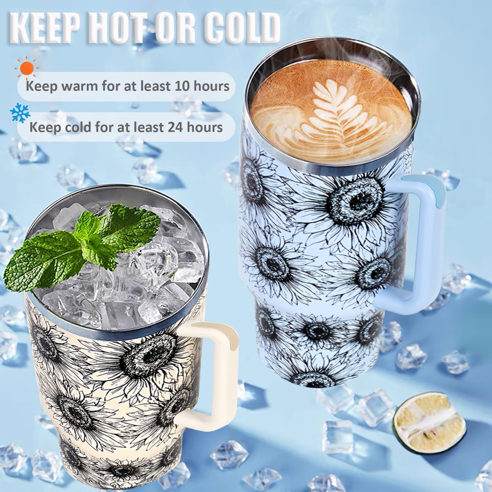 40 Oz Tumbler With Handle And Straw Lid, Stainless Steel Double Wall Vacuum Insulated Leak Proof