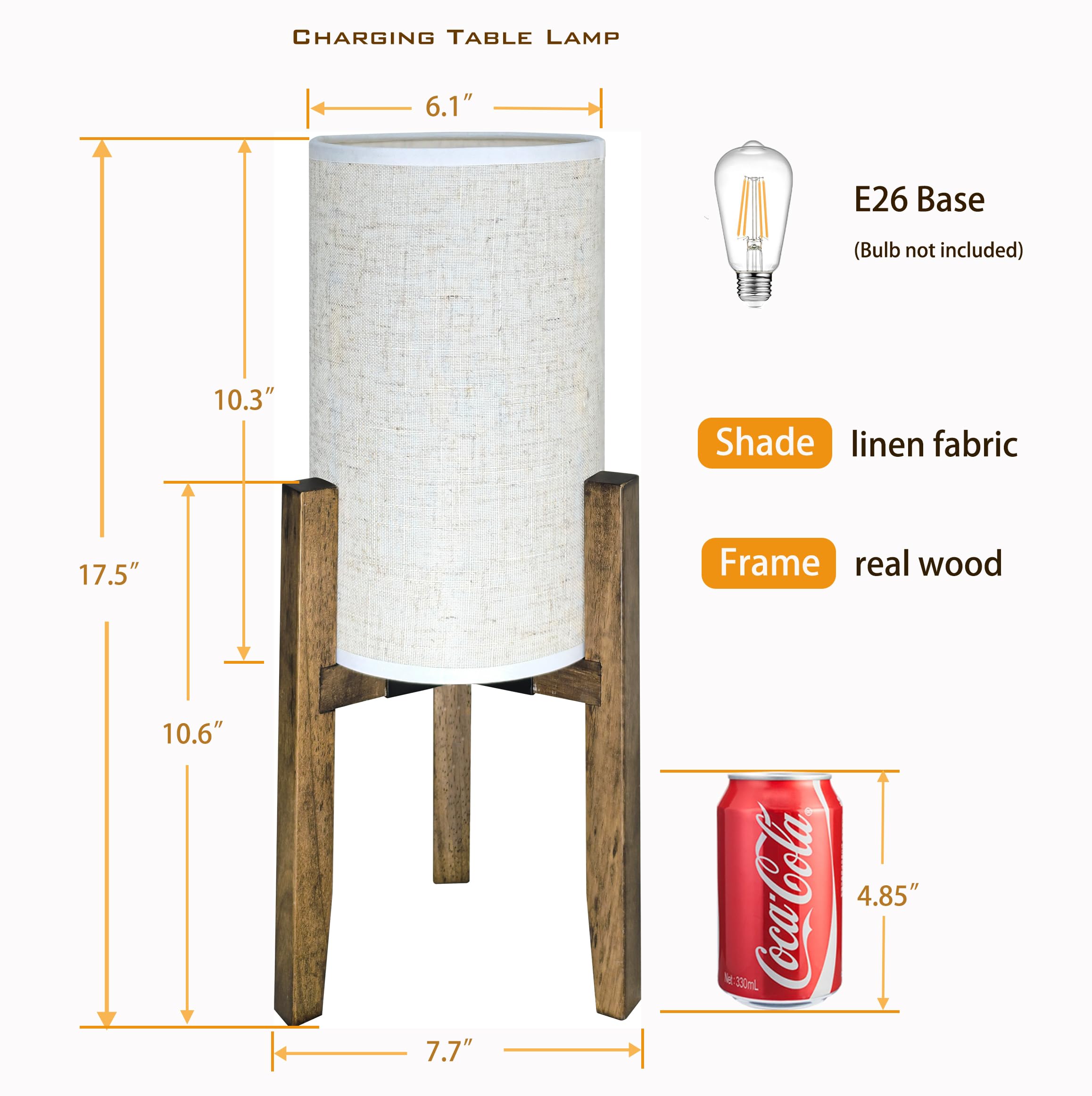 Flashell Bedside Table Lamp For Bedroom, Nightstand Wood Accent Lamp With Cream Linen Shade, Modern Cute Boho Side Desk Light 17.5" H For Living Room,Nursery