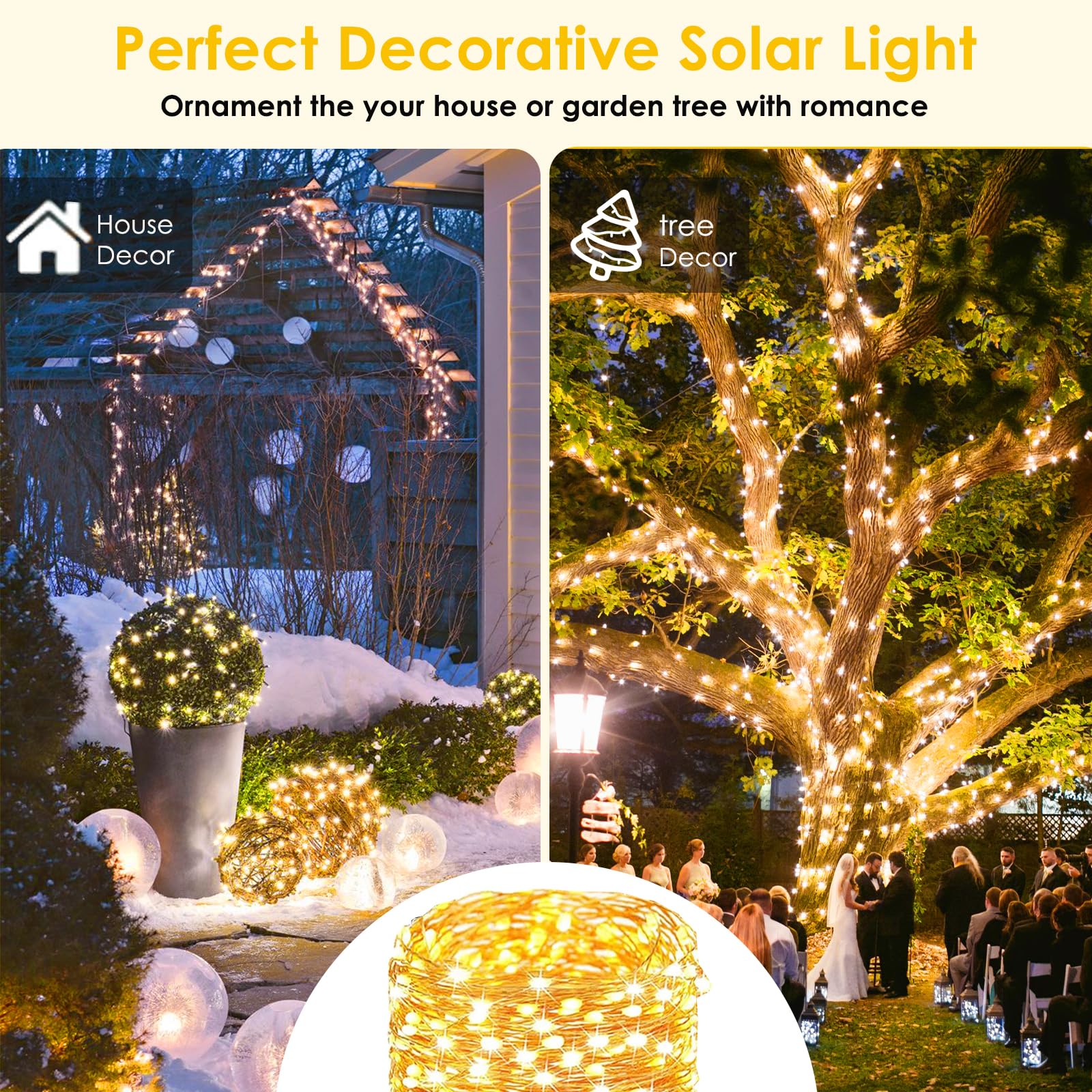Sanjicha Extra-Long 144Ft Solar String Lights For Outside, 2 Pack 400Led Solar Fairy Lights Outdoor, Waterproof Copper Wire With 8 Modes Twinkle Lights For Tree Garden Party Xmas Wedding Decor (Warm White)