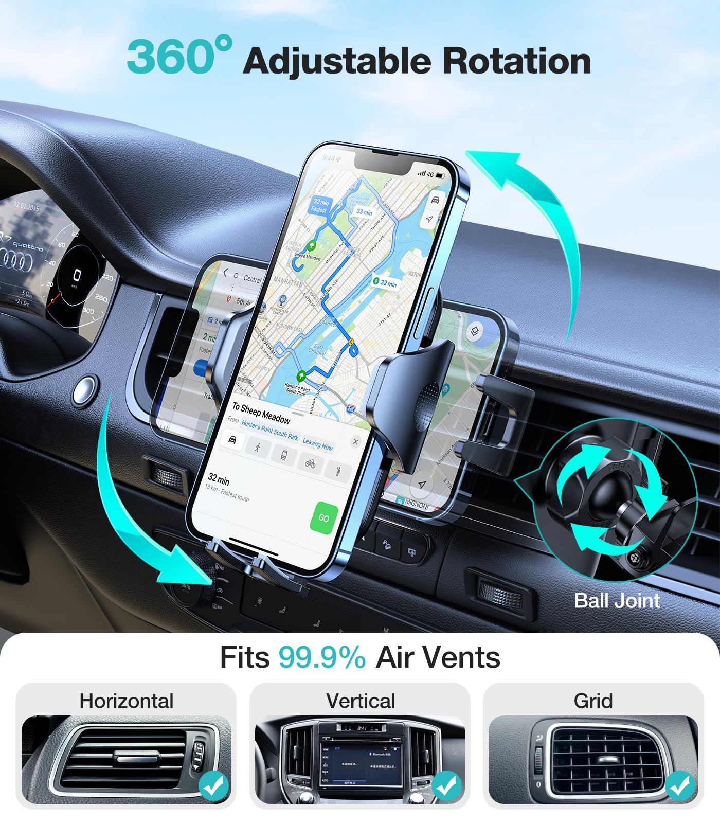 Vicseed Car Phone Holder Mount【Never Drop Clip】 Air Vent Car Cell Phone Mount Stand【Silicone Protect Vent & Phone】 Hands  Vehicle Cradle For Iphone 16 15 Pro Max Android All Smartphone