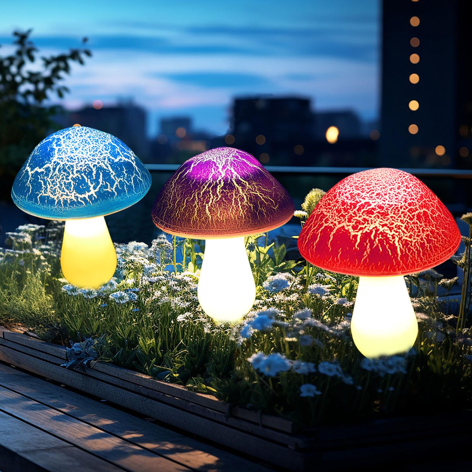 Viewpick Solar Garden Decor - 8 Crack Mushroom Outdoor Decor Stake Lights, Waterproof Solar Pathway Lights, Gardening  For Garden Gnomes, Backyard Flower Bed & Christmas Decorations