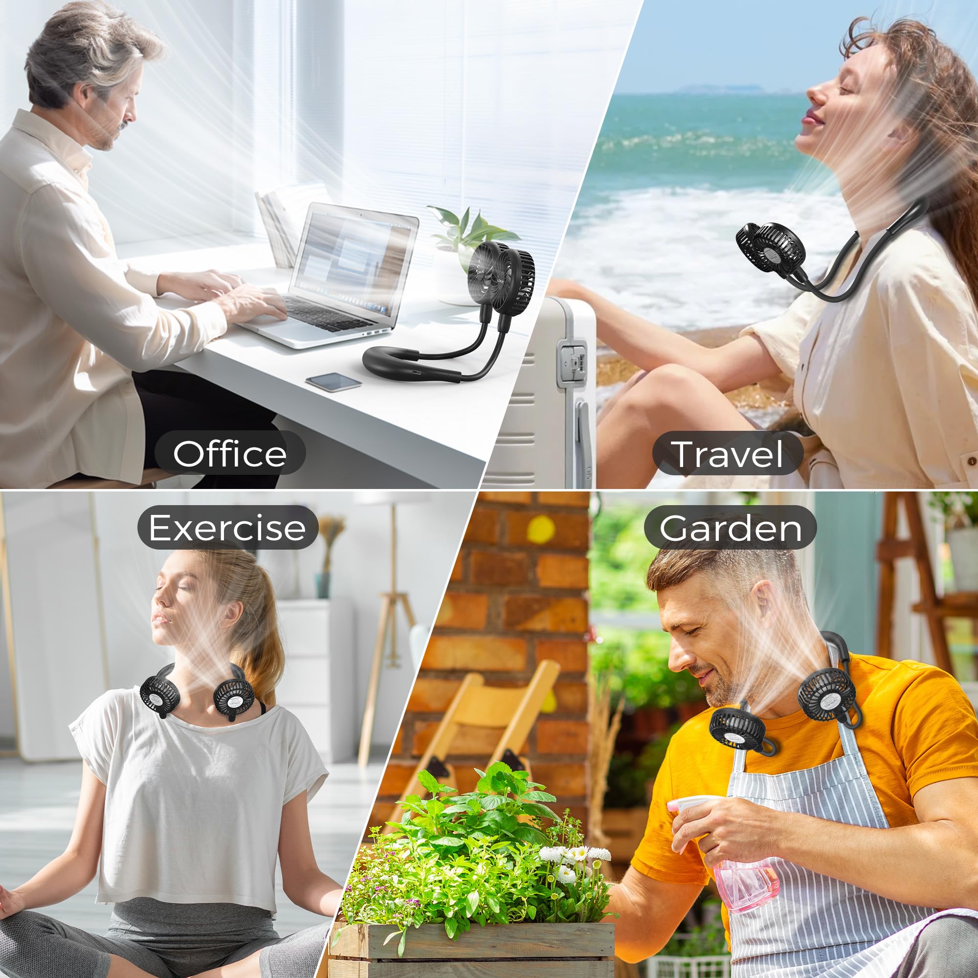 Comlife Portable Neck Fan, 5000Mah Rechargeable Battery Powered, 3 Speeds, 360°Adjustable