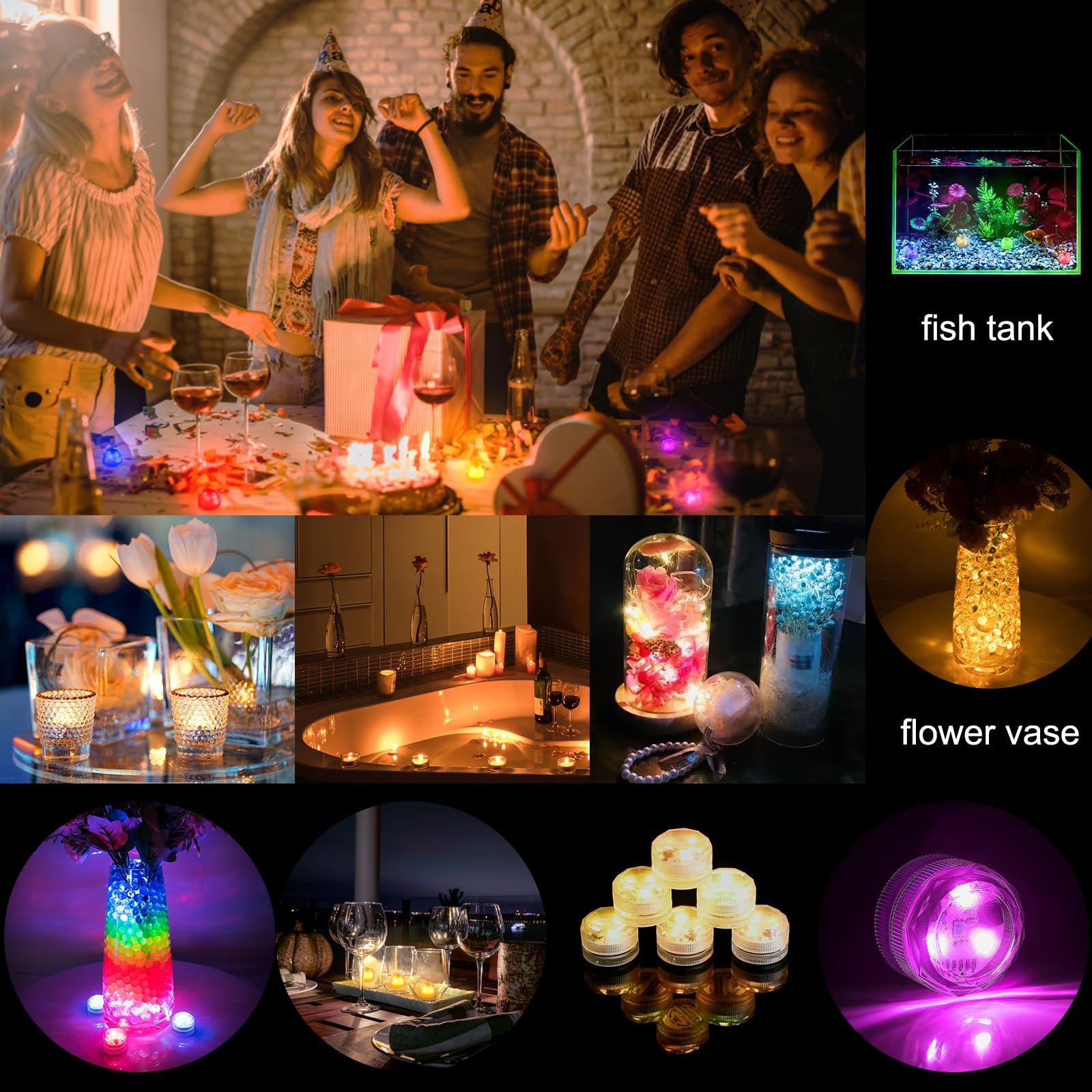 Idyl Light Submersible Led Lights With Remotes, Waterproof Tea Lights Candles Battery Operated Rgb Color Changing Small Led Light For Vase Pool Pond Lantern Halloween(20Pack)