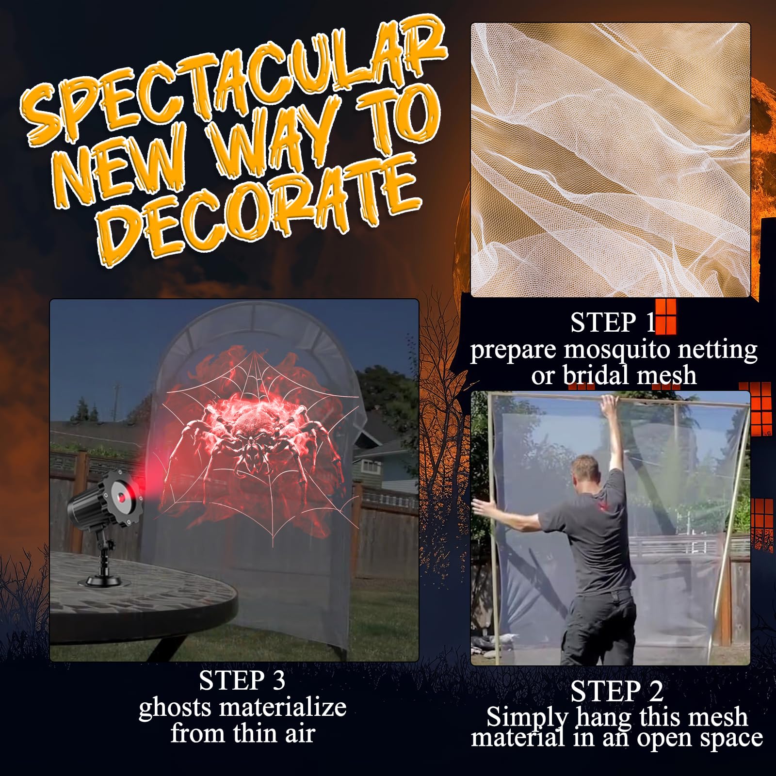 Aseojoon Halloween 3D Dynamic Ghost Spider Hologram Projector Light - Waterproof Outdoor For Window, Ground, Roof, Wall, Cemetery Decor