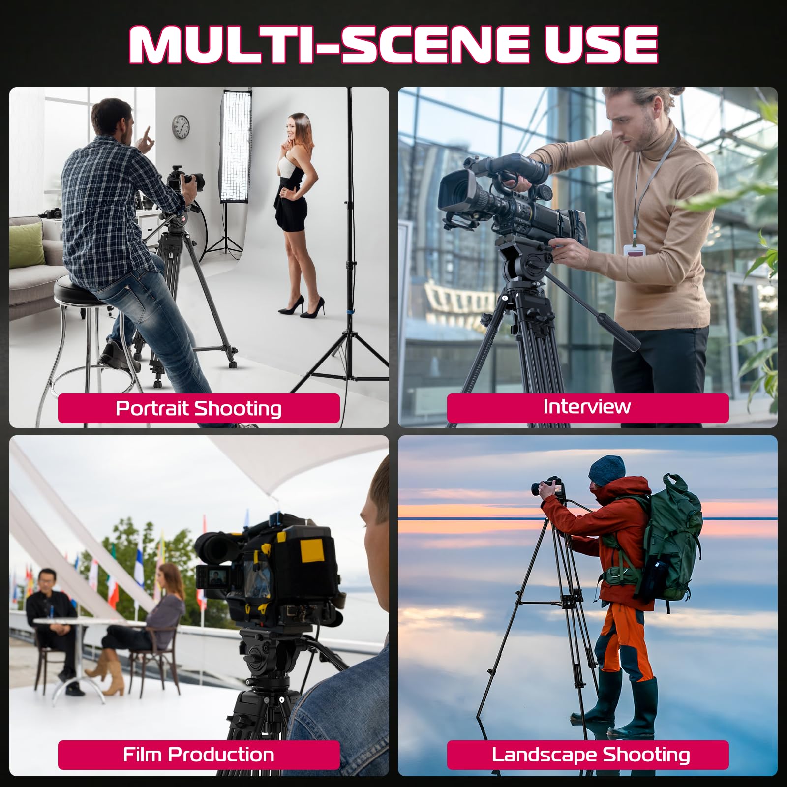 Ulanzi Mt-81 Camera Video Tripod With 360 Degree Fluid Head, 61Inch/155Cm Heavy Duty Aluminum Alloy Camera Tripod Stand, Quick Release Plate Compatible With Dslr Camcorder, Load Up To 17.6Lb/8Kg