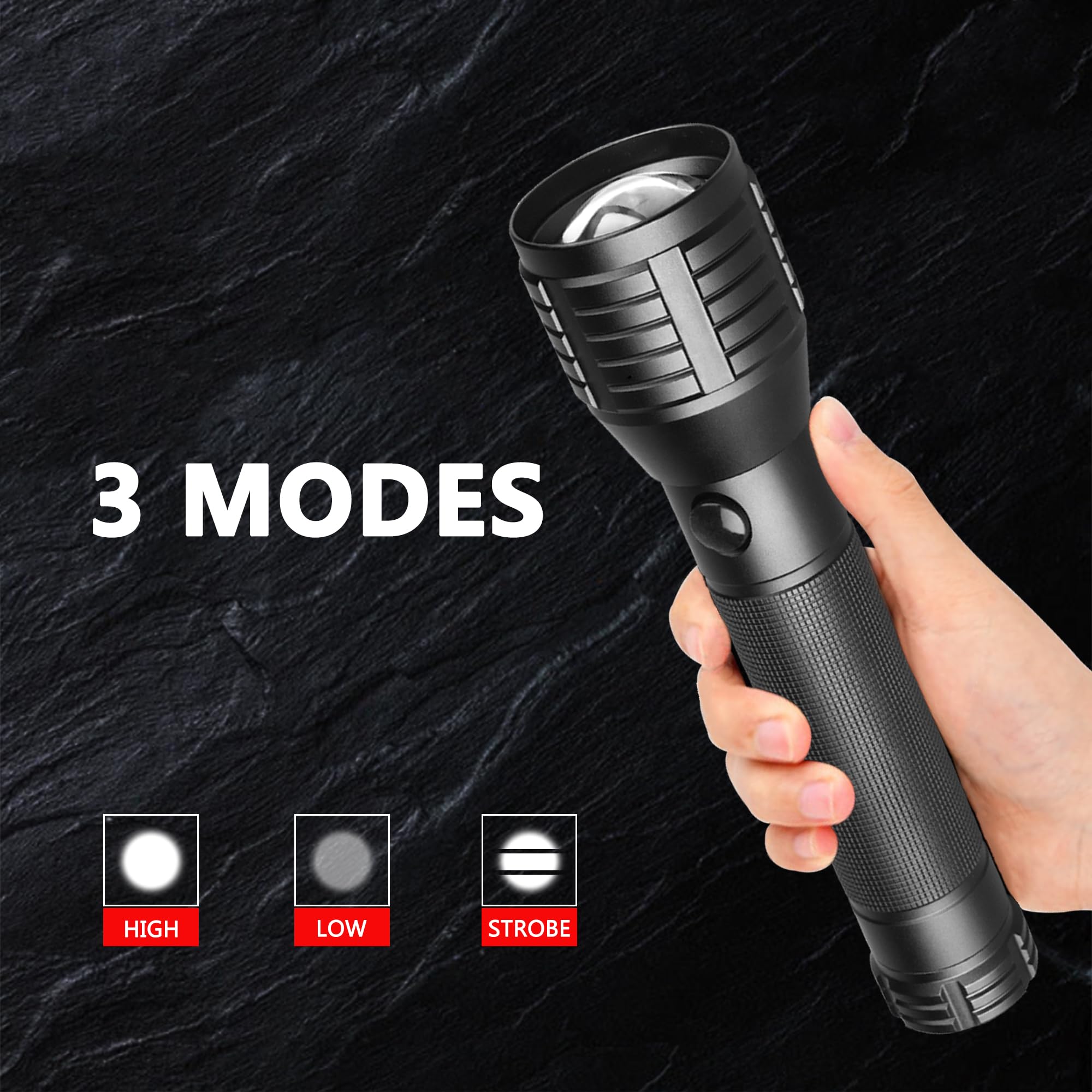 Denarp Heavy-Duty Led 2-Cell D Battery Flashlight, 3 Modes & Zoomable, High Lumens Powerful Flashlights For Hunting, Boating, Power Outages