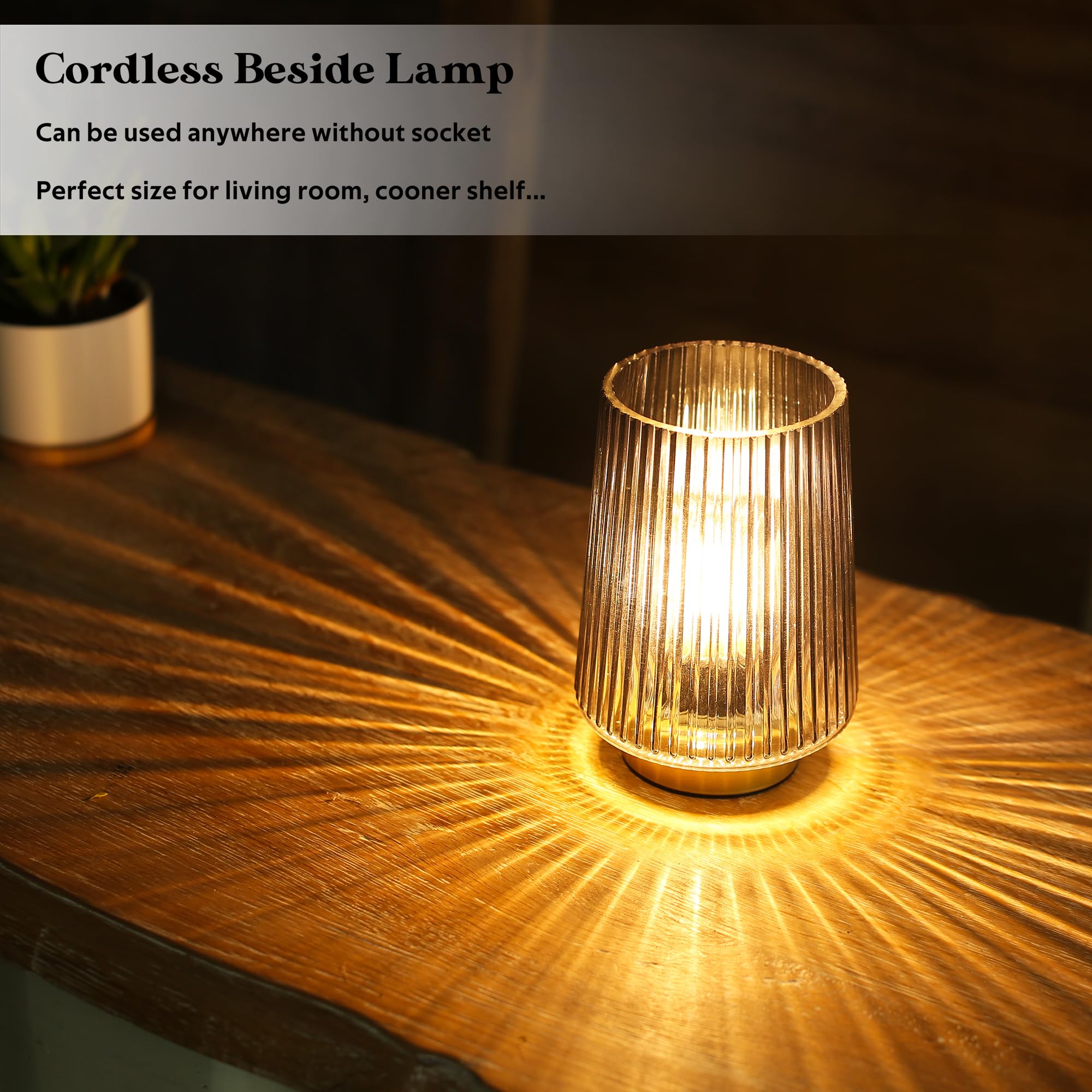 Lusharbor Battery Powered Lamp With Timer, Cordless Small Table Lamps Battery Operated With Led Bulb, Decorative Bedside Lamp For Living Room Grey 2Pack