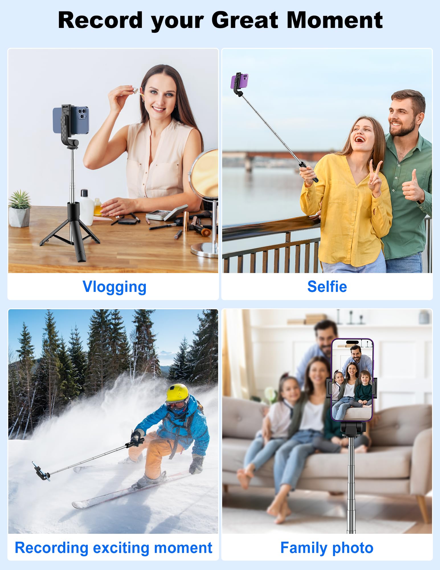Colorlizard Selfie Stick Tripod With Remote, Phone Tripod With Extendable Phone Holder, Portable Selfie Sticktripod For Iphone Android Tiktok Youtube Vlog