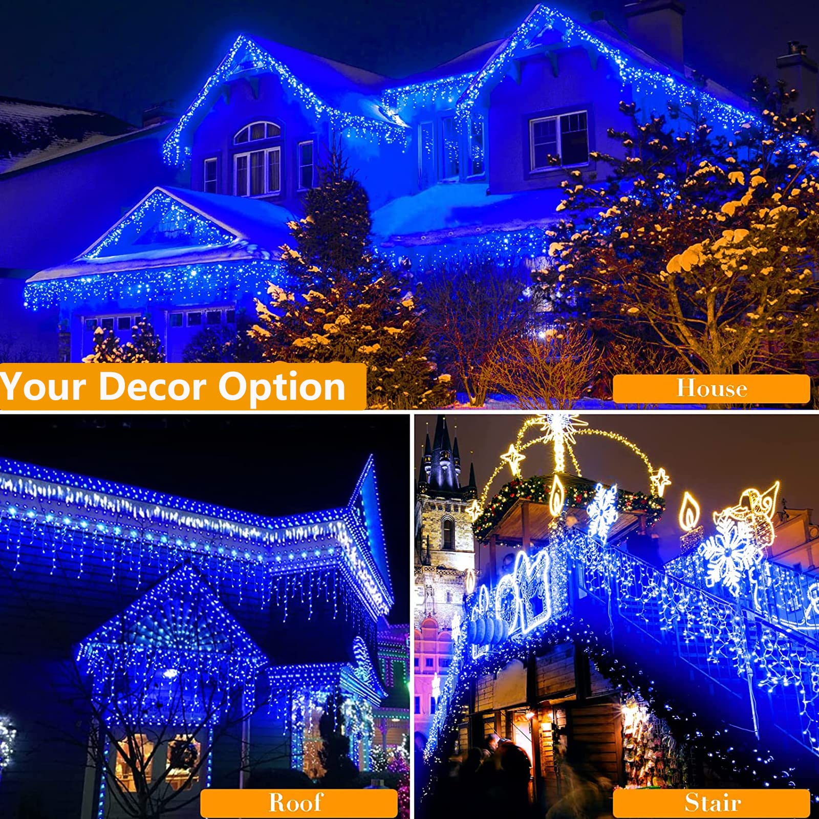 Joomer Christmas Icicle Lights, 400 Led 80 Drops 39Ft 8 Modes Waterproof Christmas Lights Outdoor Connectable With Timer For Holiday, Wedding Party, Eaves, Christmas Decorations (Blue)