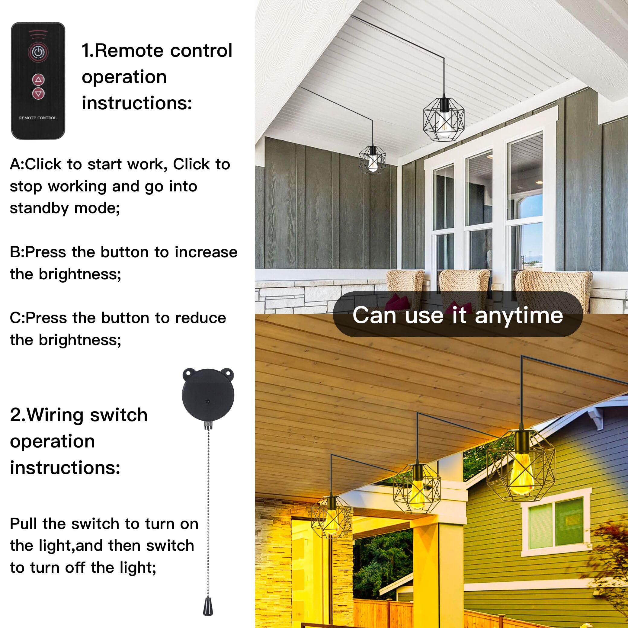 Aofuery Solar Pendant Lights Outdoor Chandelier Hanging Lights, Solar Lights Indoor With Pull Cord For Home Chicken Coop Barn Garage Storage
