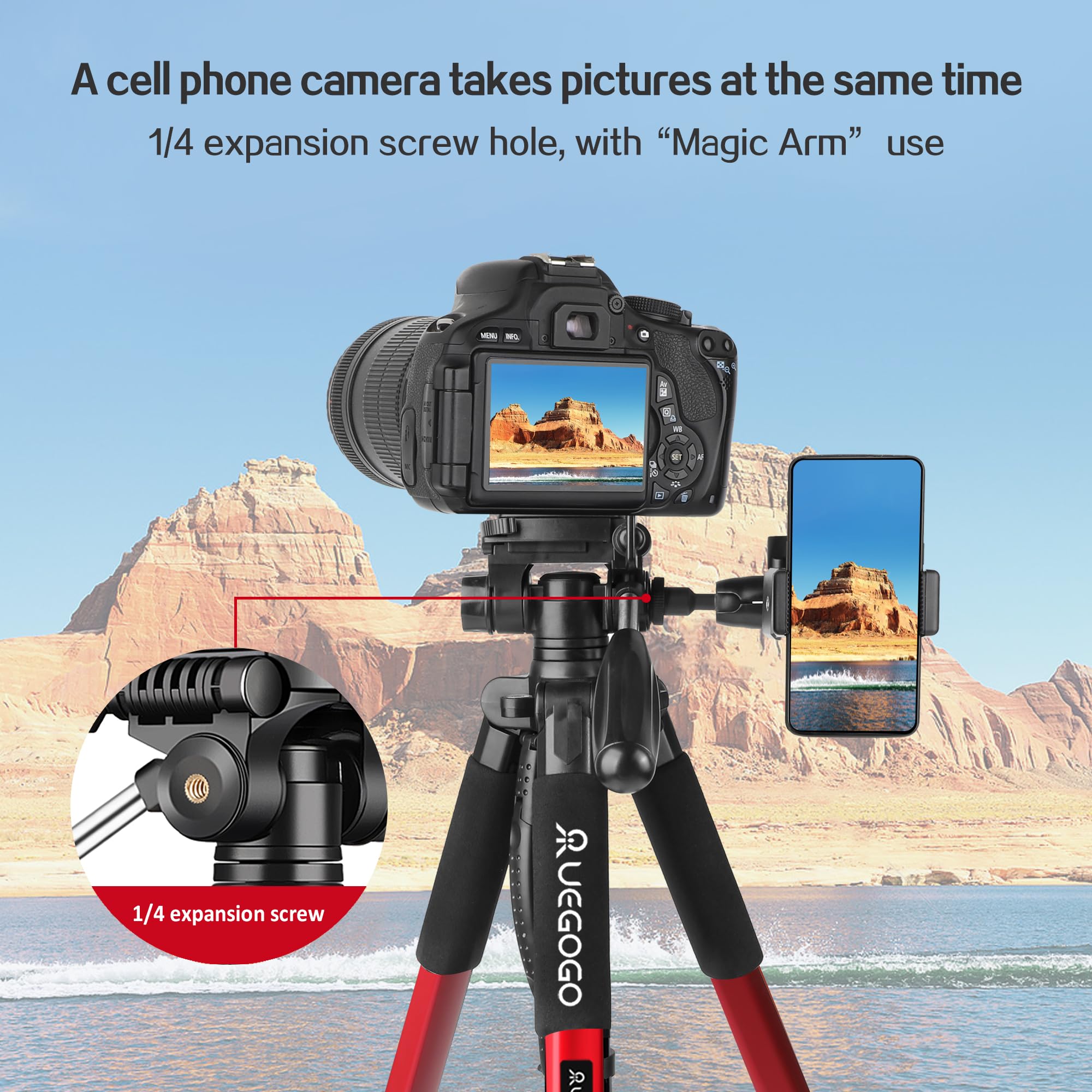 Senndio Red Luminum Professional 74 Inch Tripod With 360° Ball Head, Tripod Stand For Camera Slr, Travel Stand With Phone Holder For Camera
