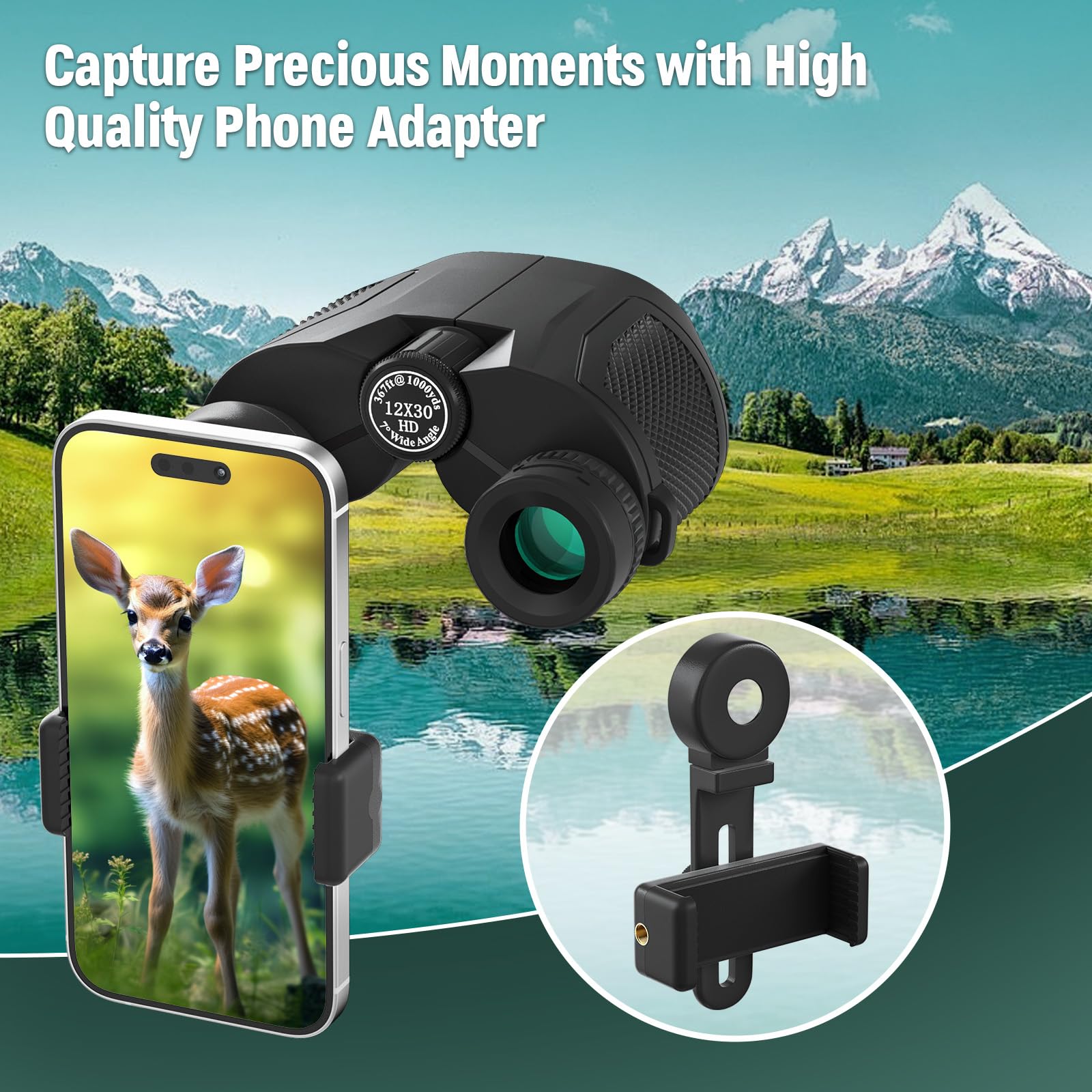 Urbancoast 12X30 Compact Binoculars For Adults High Powered - Travel Small Binoculars With Phone Adapter For Cruise Ship Hiking Bird Watching Sports Safari Viewing Football Sports Concert