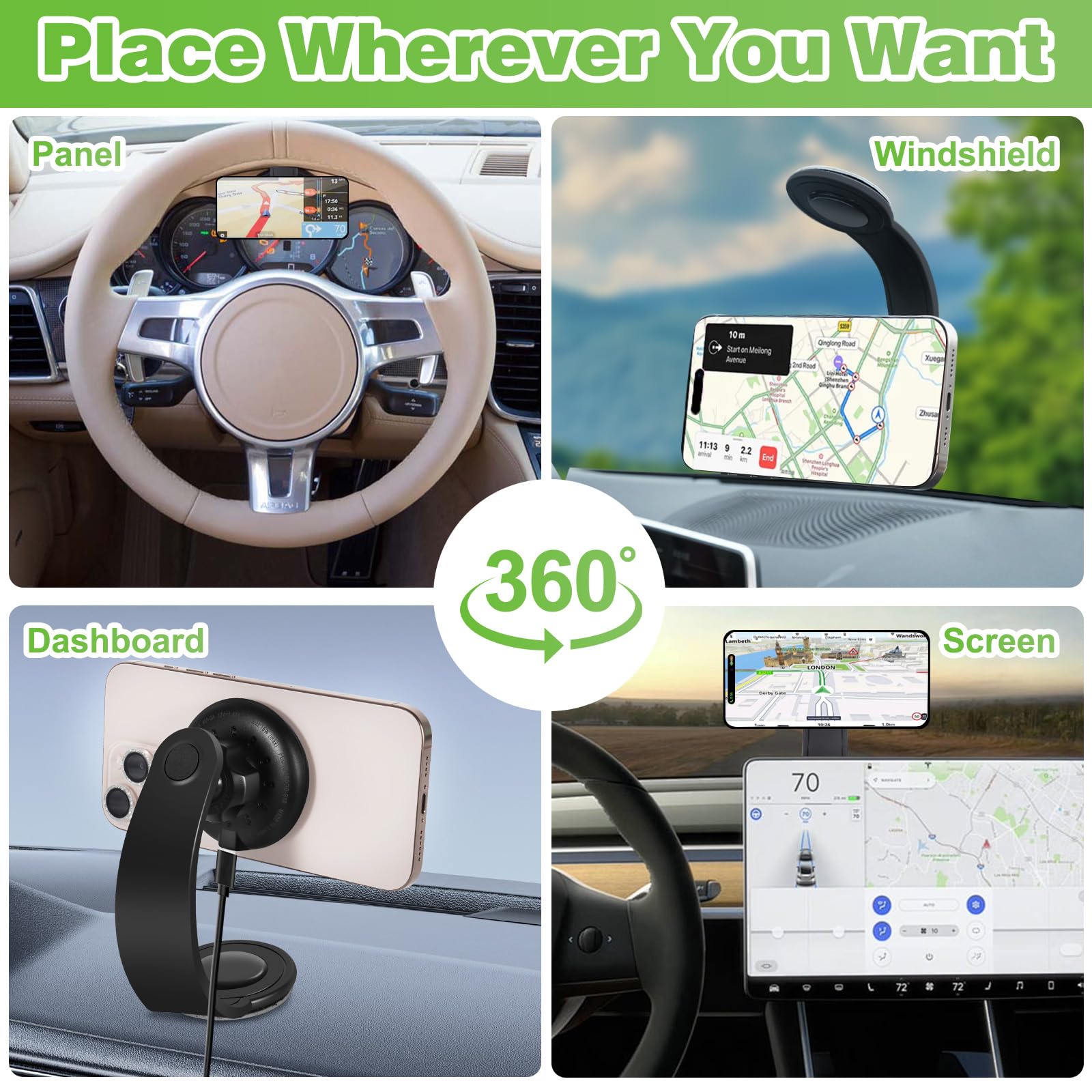 Degum  Magnetic Wireless Car Charger, 15W Fast Charging For Magsafe Car Mount Charger With 360° Adjustable Arm, Relocatable Cell Phone Holder For Iphone, Samsung Galaxy, Google Pixel,  For Men