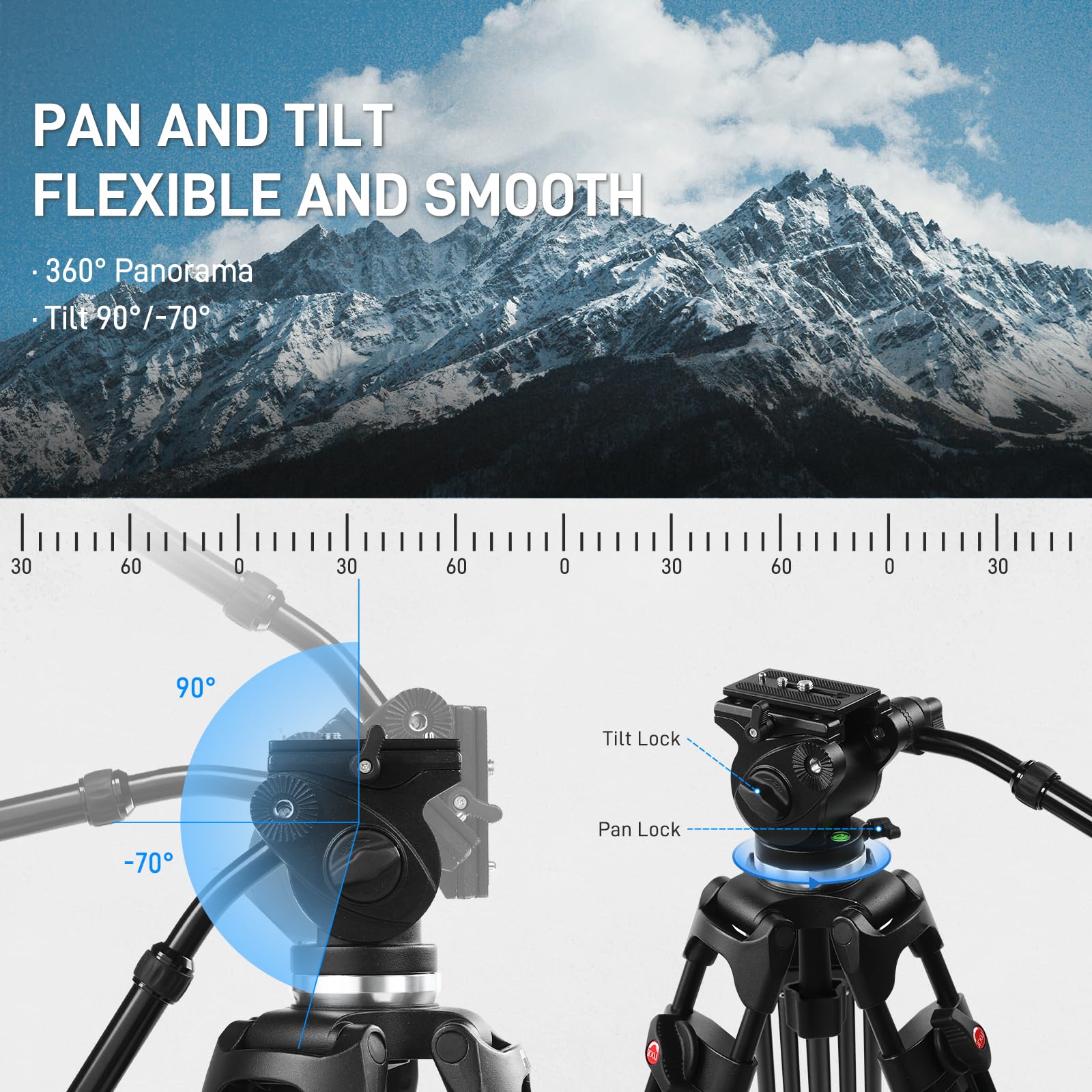 Gvm 63" Video Tripod With Fluid Head With Adjustable Damping, Heavy Duty Aluminum Alloy Tripod Stand With Base Fixed Bracket For Camcorders/Dslr, Max Load 22Lb, Compatible With Dslr Camera Camcorders
