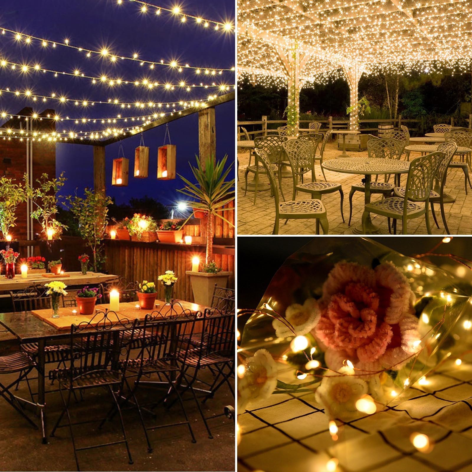 Dailyart Solar Lights Outdoor Waterproof 120 Led Solar Fairy Lights With 8 Lighting Modes 11.5Ft Firecracker Solar String Light For Outside Patio Balcony Garden Wedding Christmas Decor (Warm White)