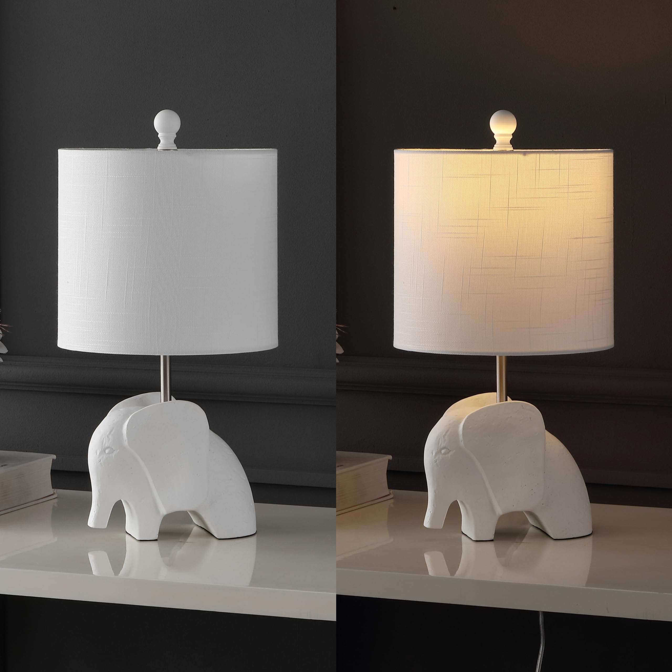 Jonathan Y Jyl1143D Koda 17.5" Eclectic Southwestern Resin/Iron Elephant Led Kids Table Lamp Global, Transitional, Rustic, Office, Living Room, Dining Room, Bedroom, Hallway, Foyer, White