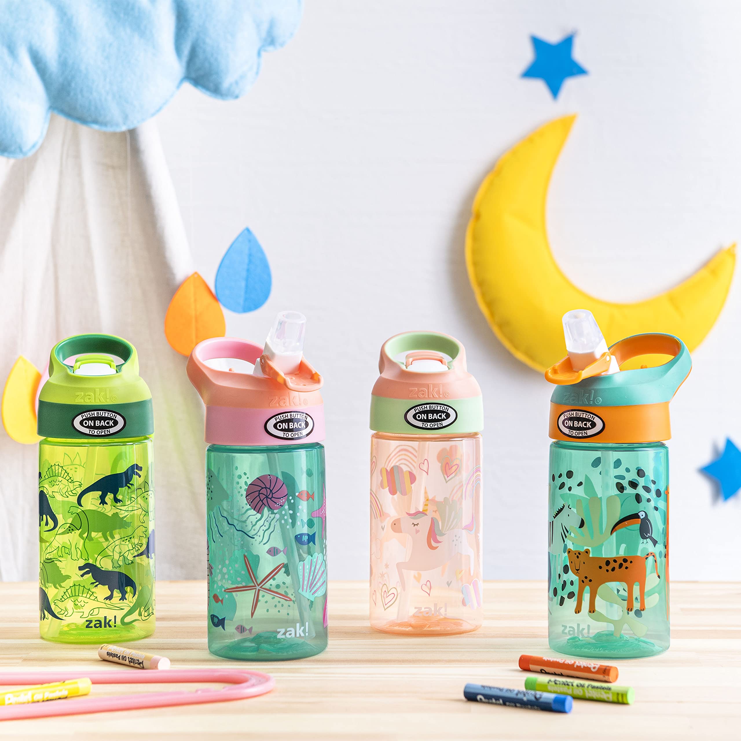 Zak Designs 16Oz Riverside Kids Water Bottle With Spout Cover And Built-In Carrying Loop