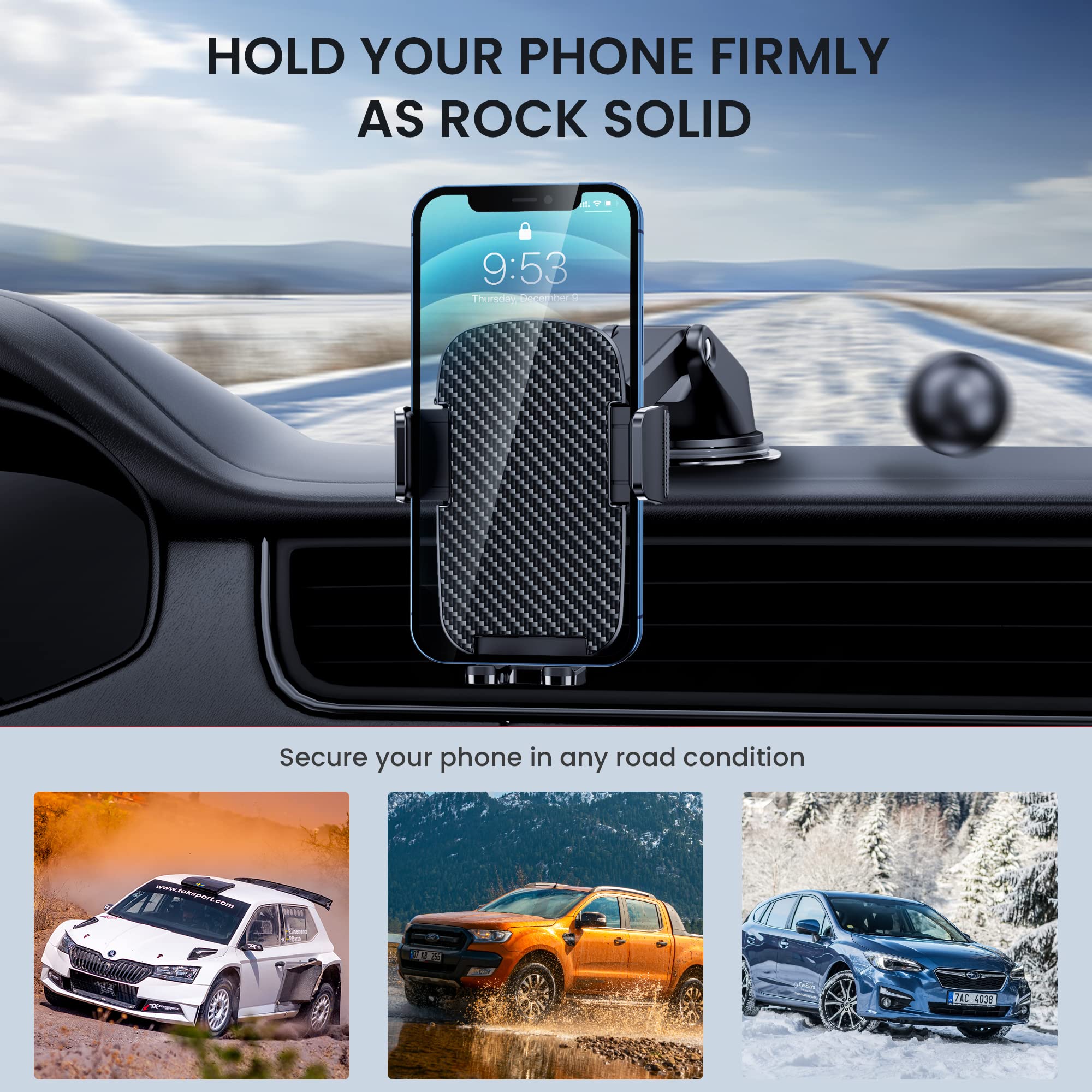 Fesiyoye Car Phone Mount [Washable & Reusable Suction] Phone Stand For Car Phone Holder Mount Dashboard Windshield Accessories Automobile Cell Phone Holder For Iphone Smartphone Universal Cradles